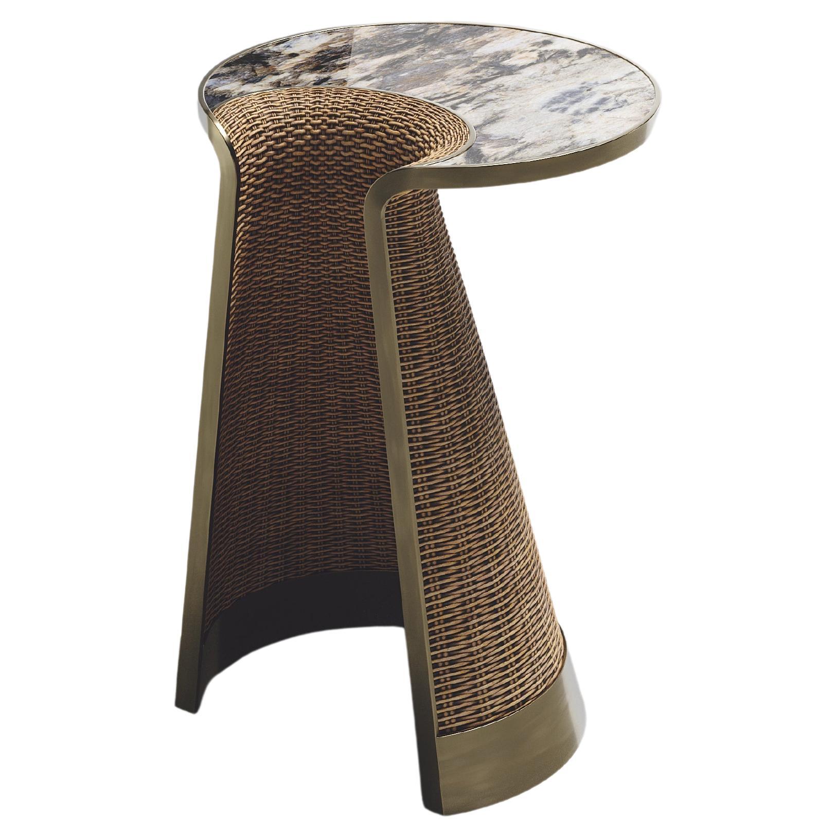 Rattan Nesting Side Table with Patagonia and Brass Inlay by R&Y Augousti For Sale