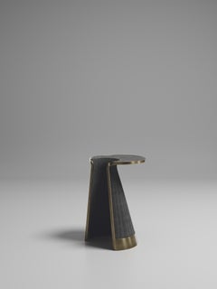 Tavolino in rattan con intarsi in quarzo e ottone di R & Y Augousti