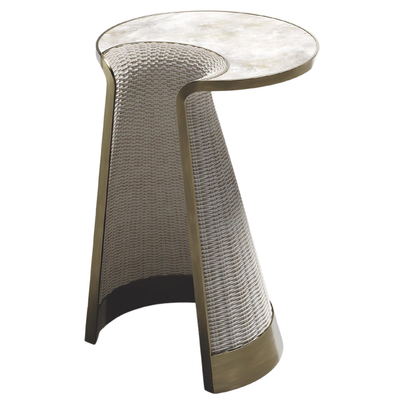 Rattan Nesting Side Table with Quartz and Brass Inlay by R&Y Augousti For Sale