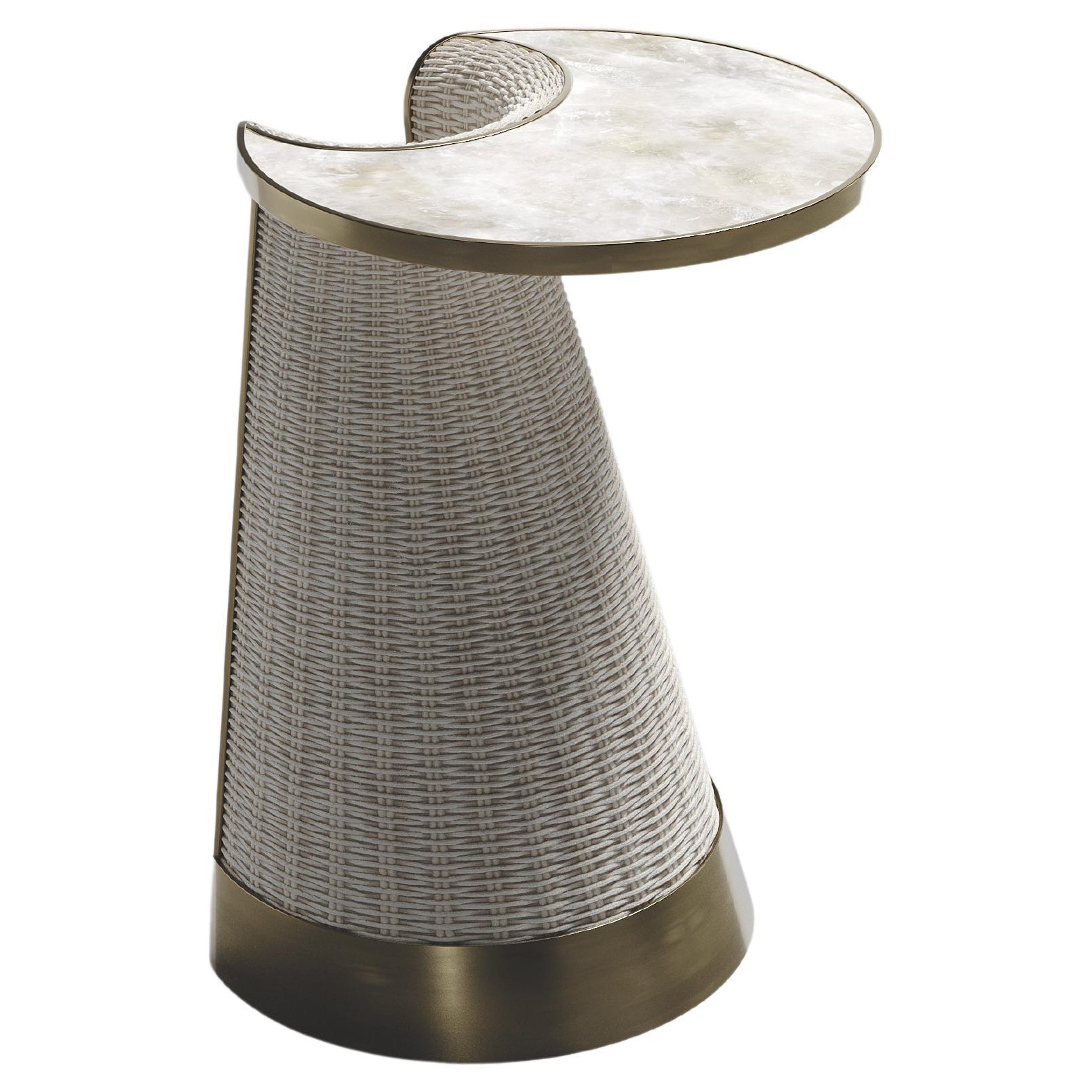 Rattan Nesting Side Table with Quartz and Brass Inlay by R&Y Augousti