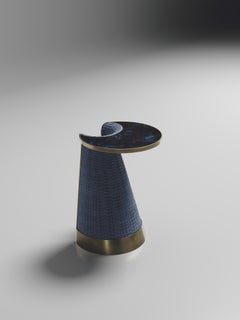 Rattan Nesting Side Table with Shell and Brass Inlay by R&Y Augousti