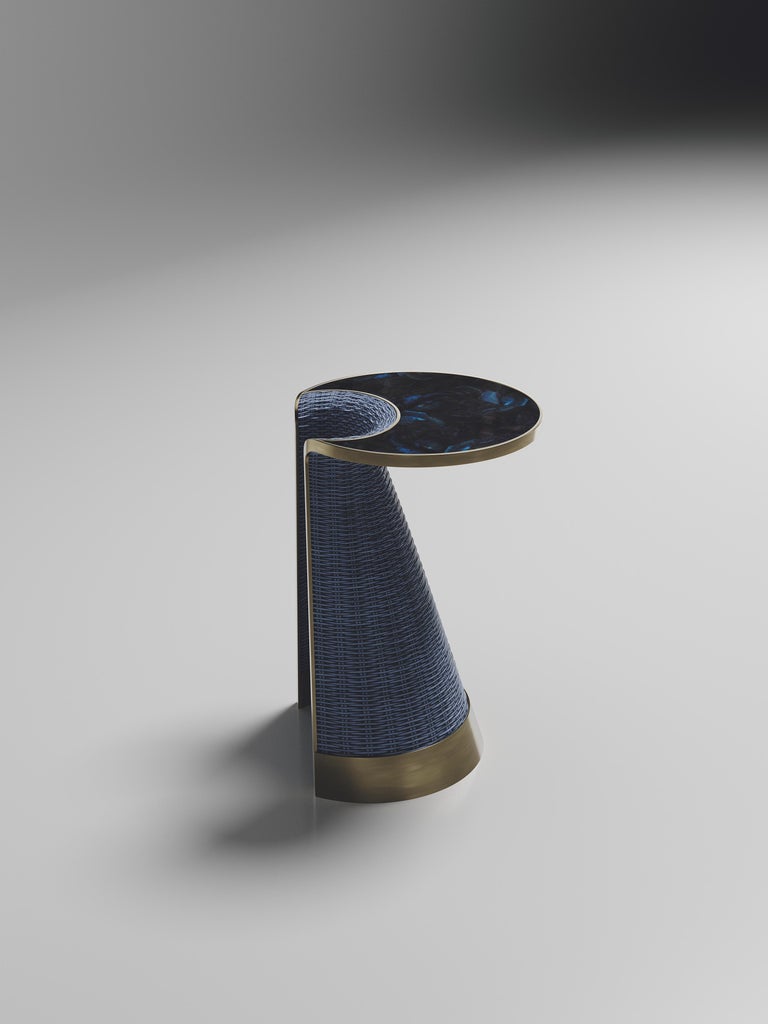 Rattan Nesting Side Table with Shell and Brass Inlay by R&Y Augousti For Sale at 1stDibs