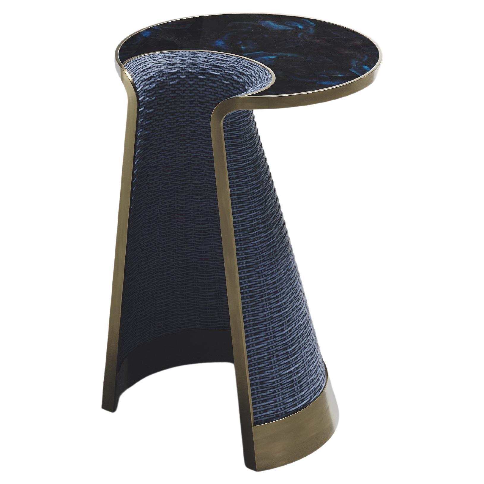 Rattan Nesting Side Table with Shell and Brass Inlay by R&Y Augousti