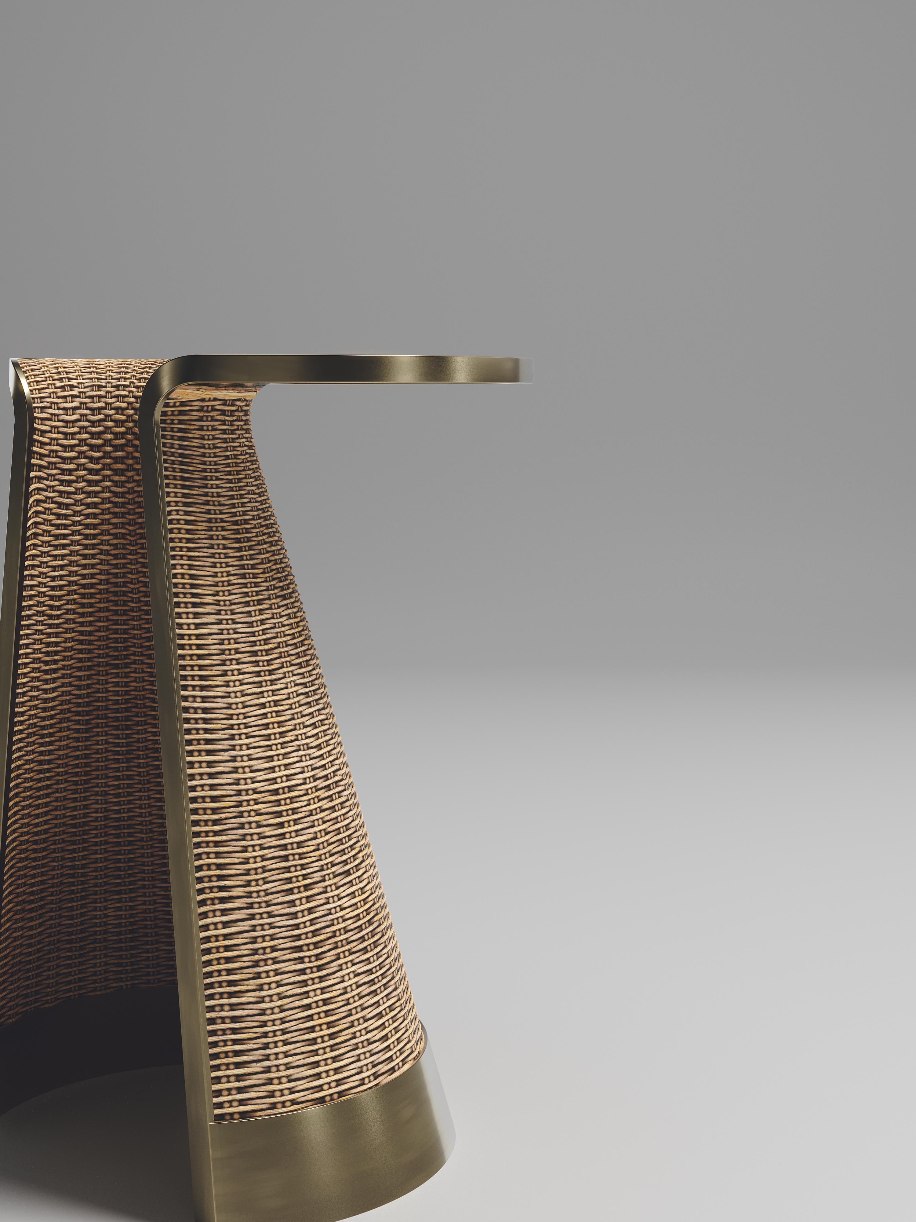 Contemporary Rattan Nesting Side Tables with Patagonia and Brass Inlay by R&Y Augousti For Sale