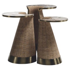 Rattan Nesting Side Tables with Patagonia and Brass Inlay by R&Y Augousti
