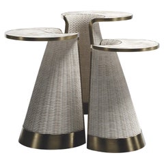 Tables d'appoint gigognes en rotin avec incrustation de quartz et de laiton de R&Y Augousti