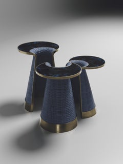 Rattan Nesting Side Tables with Shell and Brass Inlay by R&Y Augousti