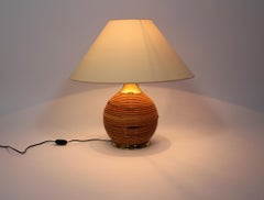 Rattan Organic Riviera Style Vintage Bamboo Cream White Table Lamp 1970s Italy