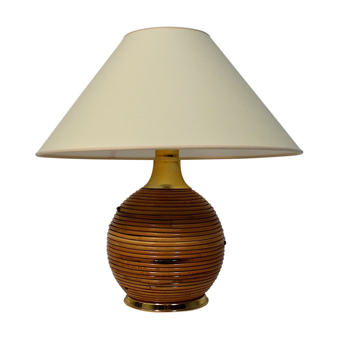 Rattan Organic Riviera Style Vintage Bamboo Cream White Table Lamp 1970s Italy For Sale