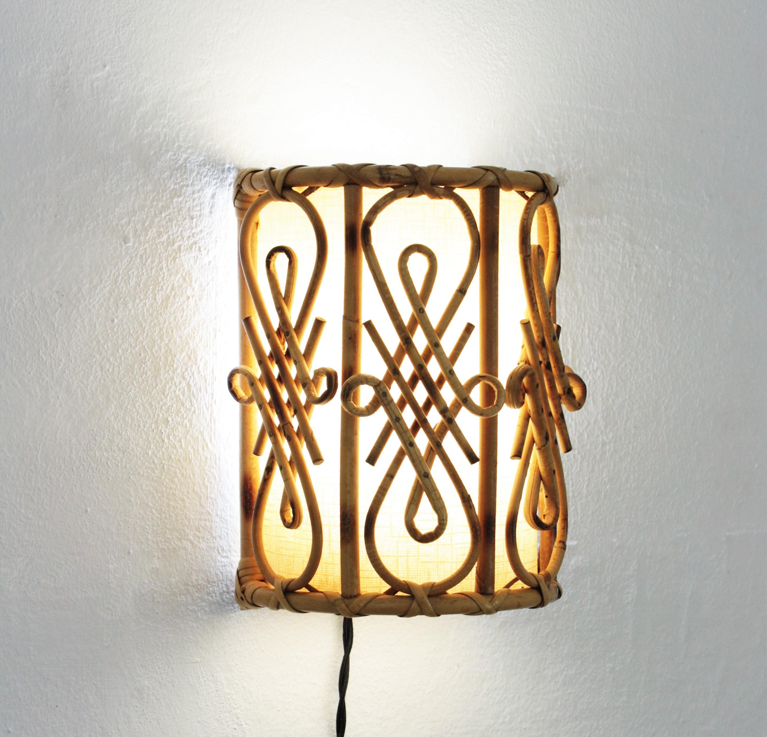 Rattan Oriental Inspired French Modernist Wall Sconces, Pair 5