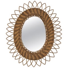 Retro Rattan Oval Sunburst Mirror with Gold Paint