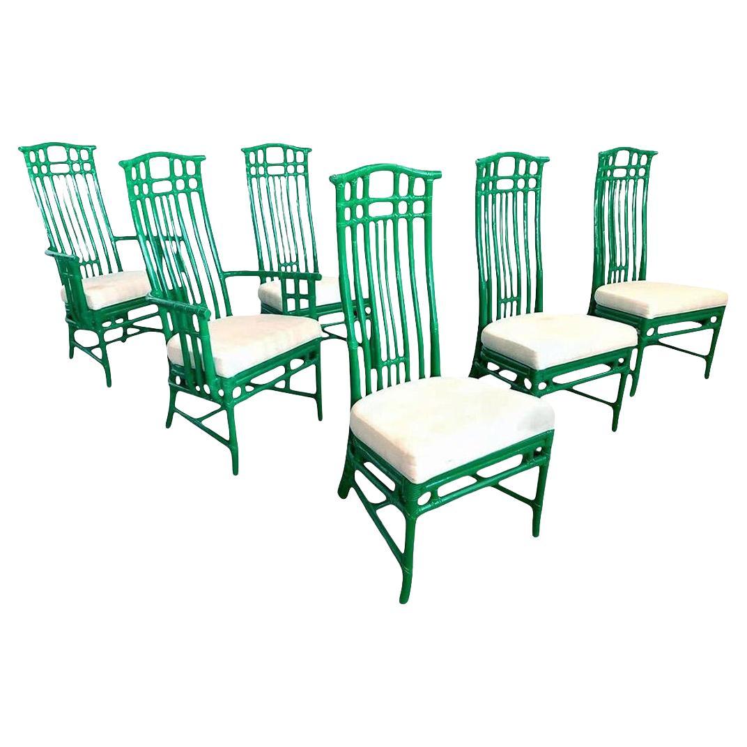 Rattan Pagoda Style Dining Chairs by McGuire For Sale