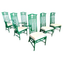 Retro Rattan Pagoda Style Dining Chairs by McGuire