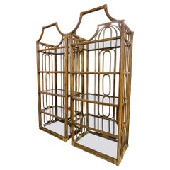 Rattan Pagoda Style Etageres, a Pair