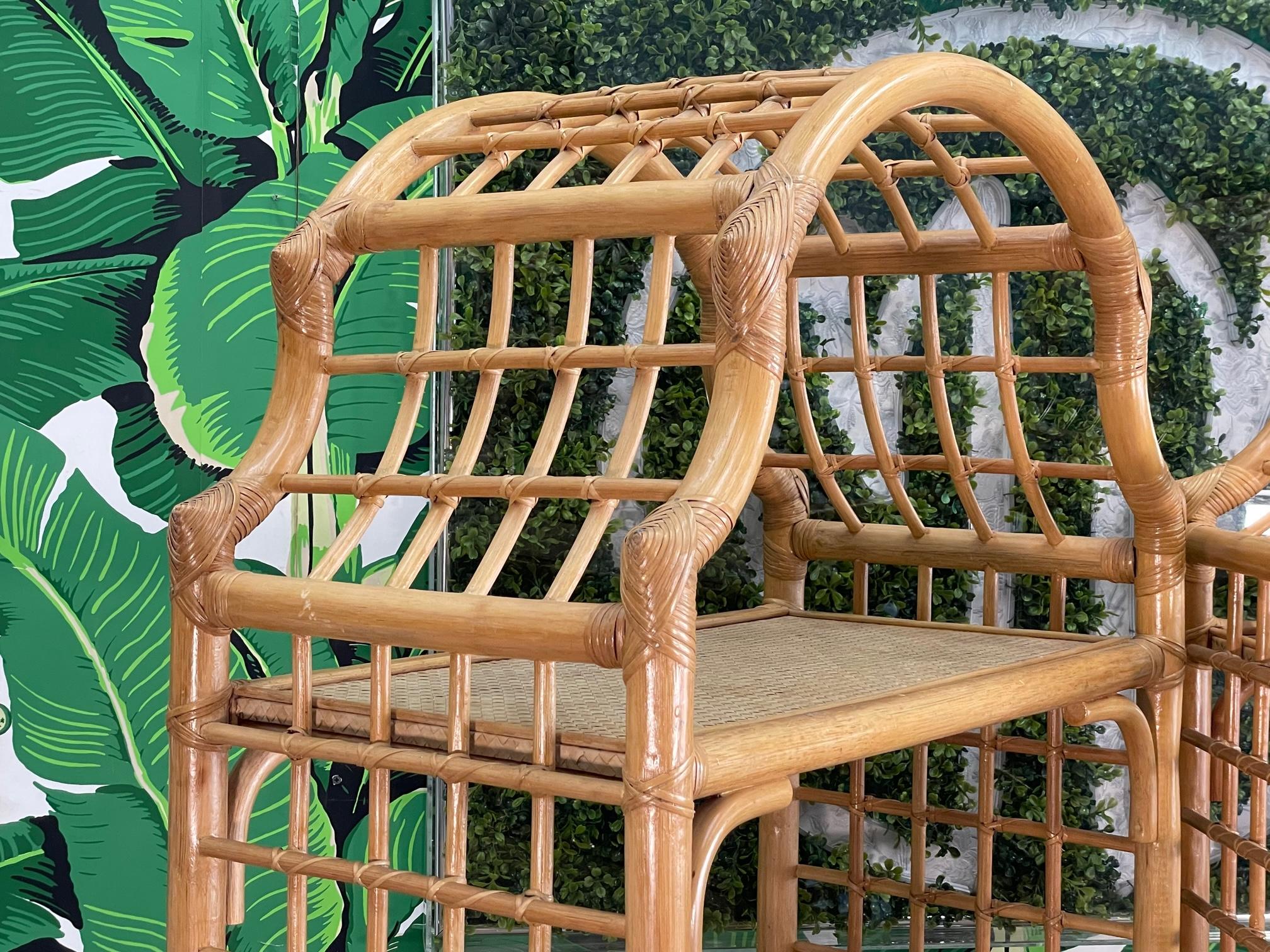 Rattan Pagoda Style Etageres In Good Condition For Sale In Jacksonville, FL