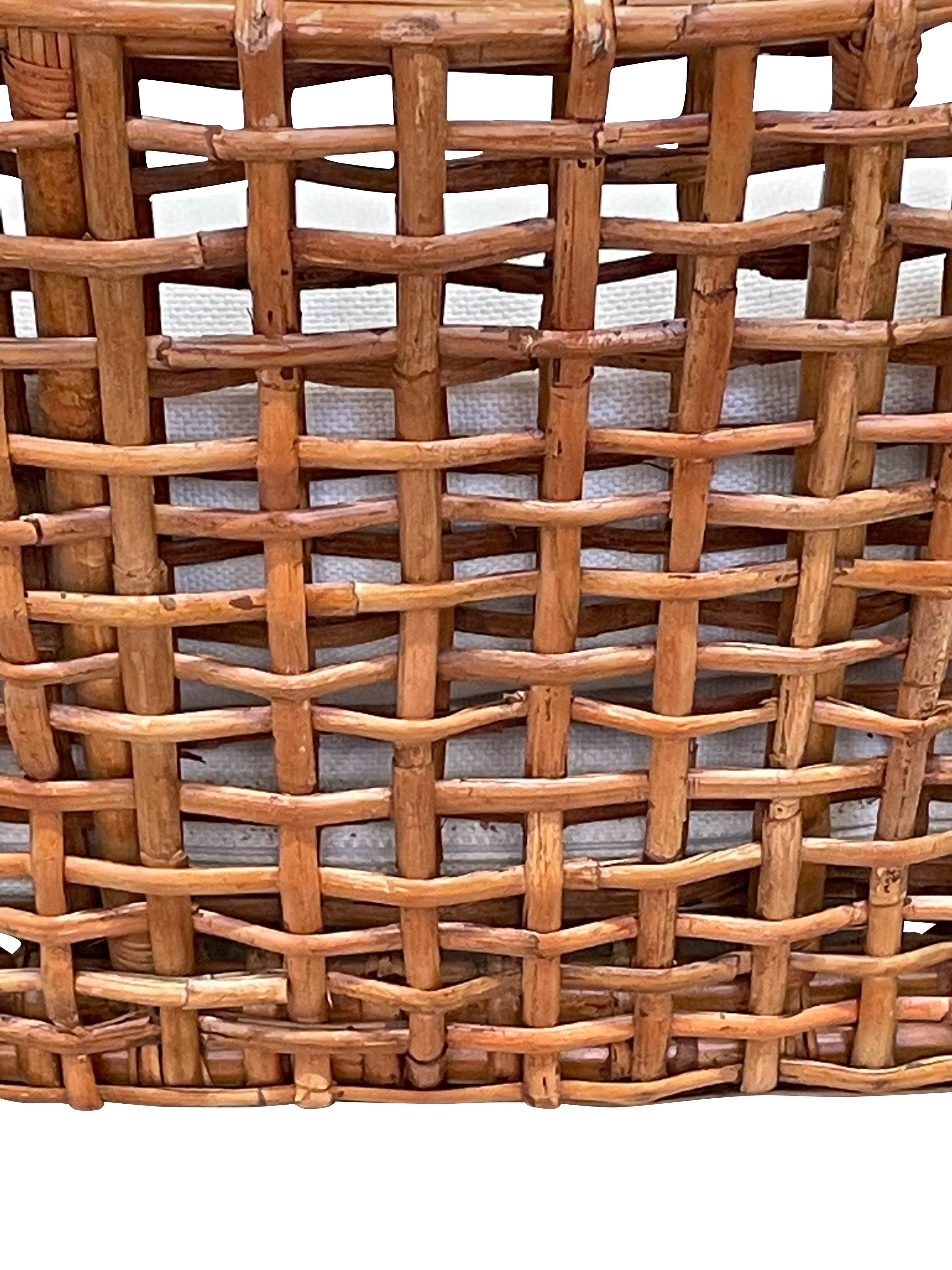Upholstery Rattan Pair Chairs With Ottoman, France, Mid Century For Sale