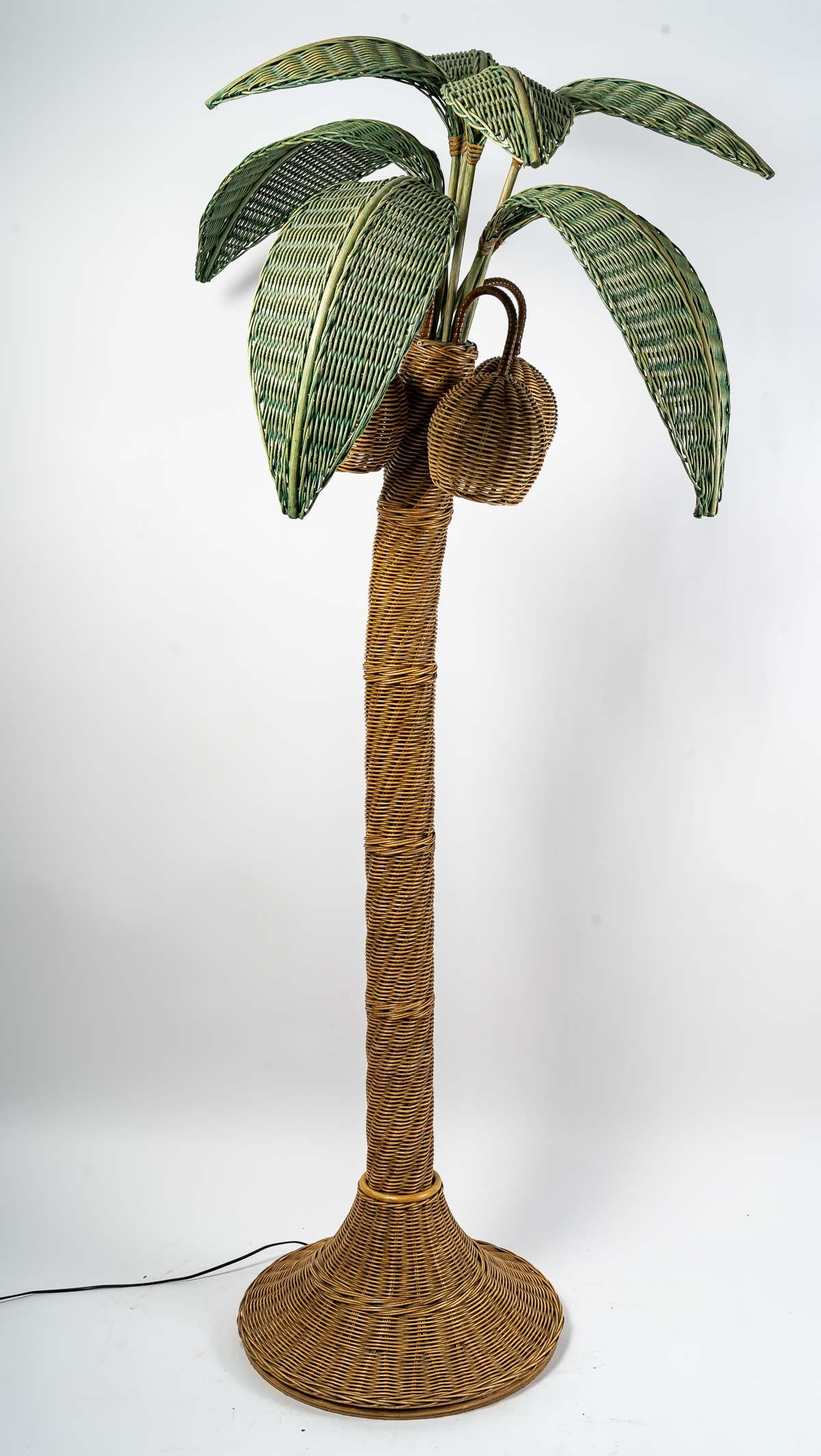 Rattan Palm Floor Lamp, Mario Lopez Torres In Good Condition In Saint-Ouen, FR