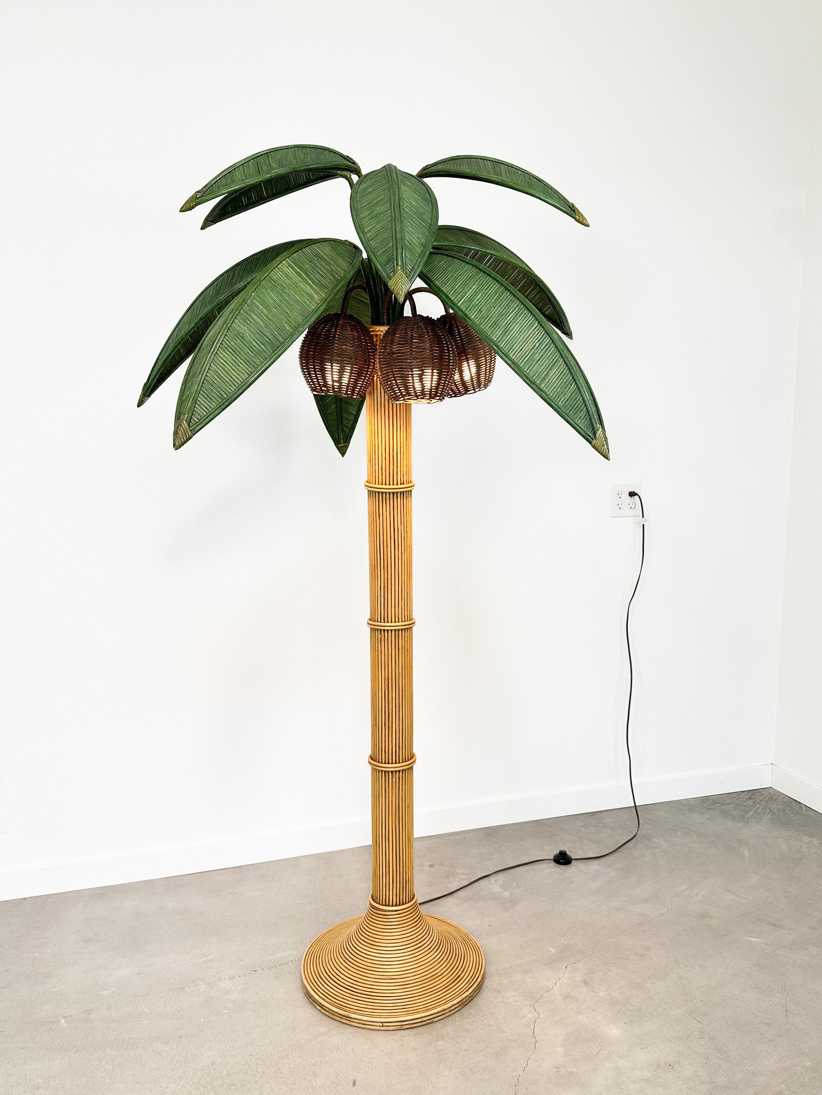 1970s Rattan Palm Tree Floor Lamp Attributed to Mario Lopez Torres 3