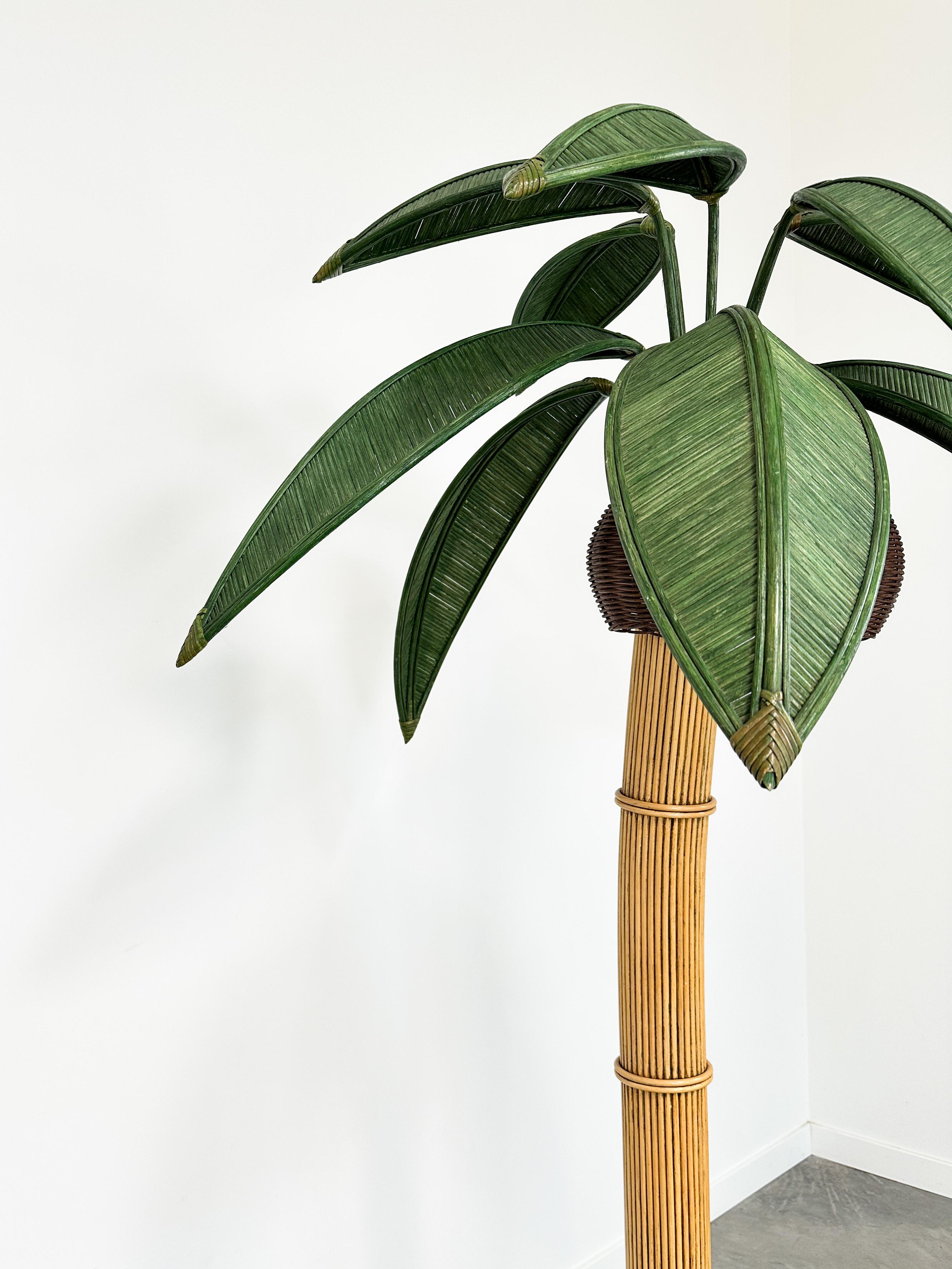 1970s Rattan Palm Tree Floor Lamp Attributed to Mario Lopez Torres 4