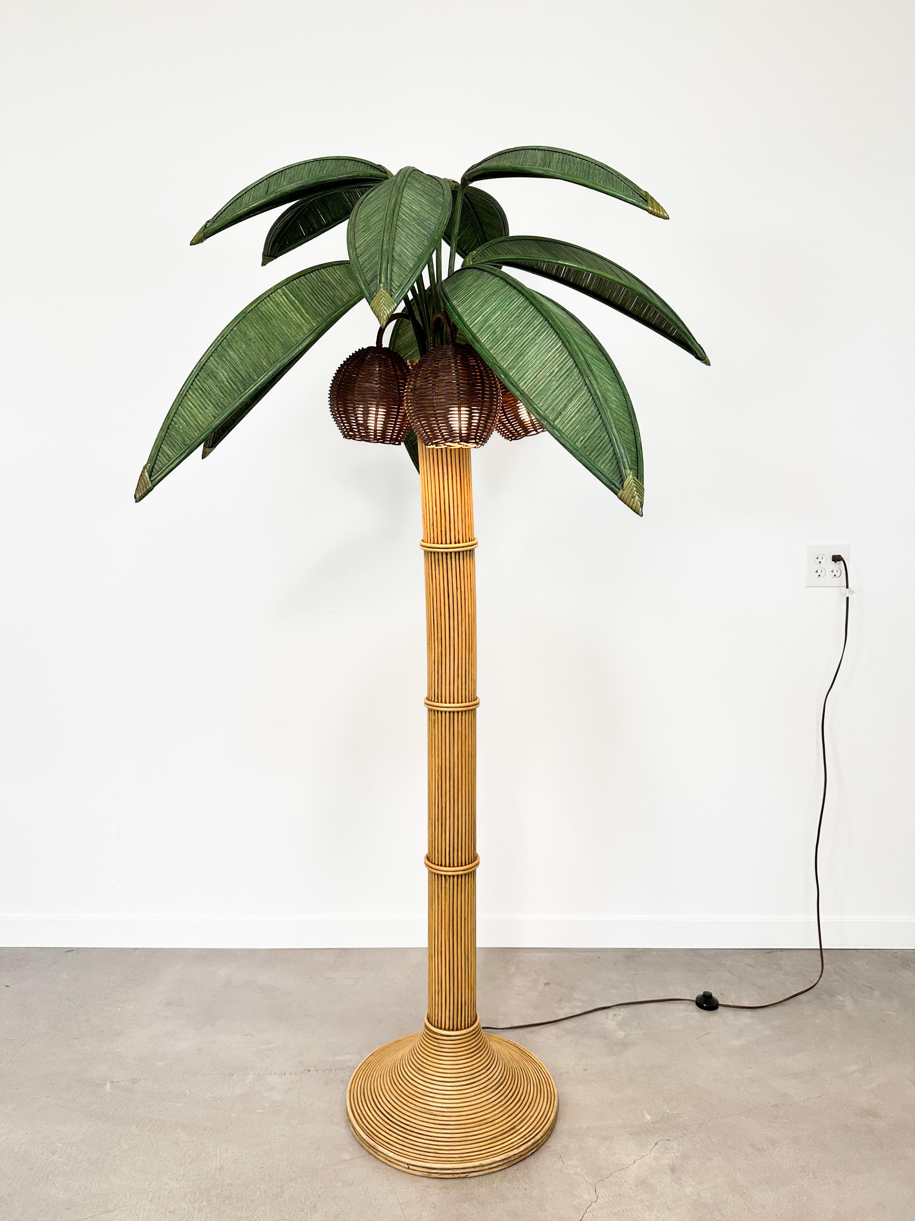 1970s Rattan Palm Tree Floor Lamp Attributed to Mario Lopez Torres 5