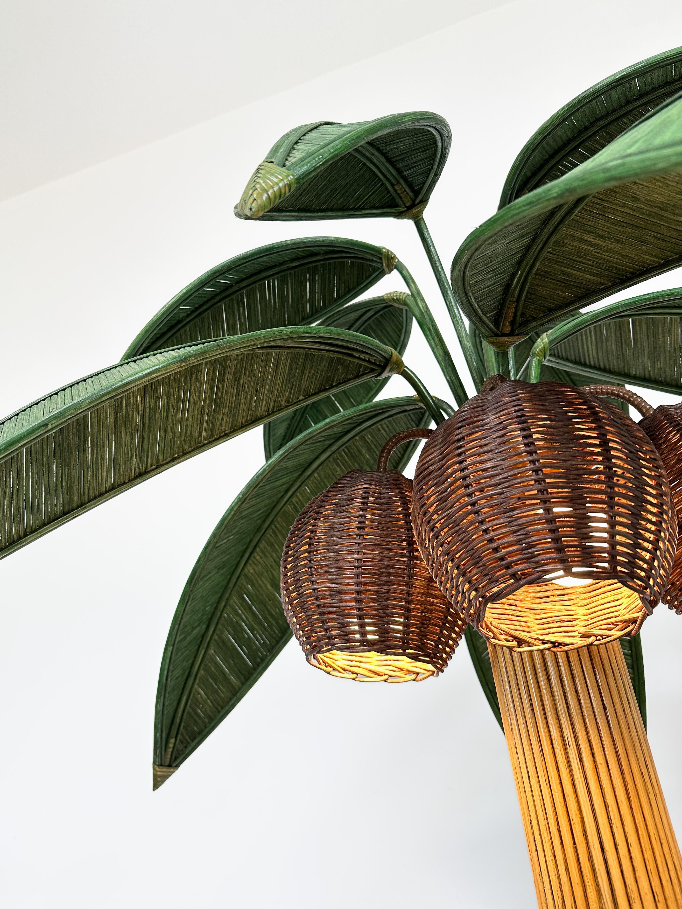 1970s Rattan Palm Tree Floor Lamp Attributed to Mario Lopez Torres In Excellent Condition In Tempe, AZ
