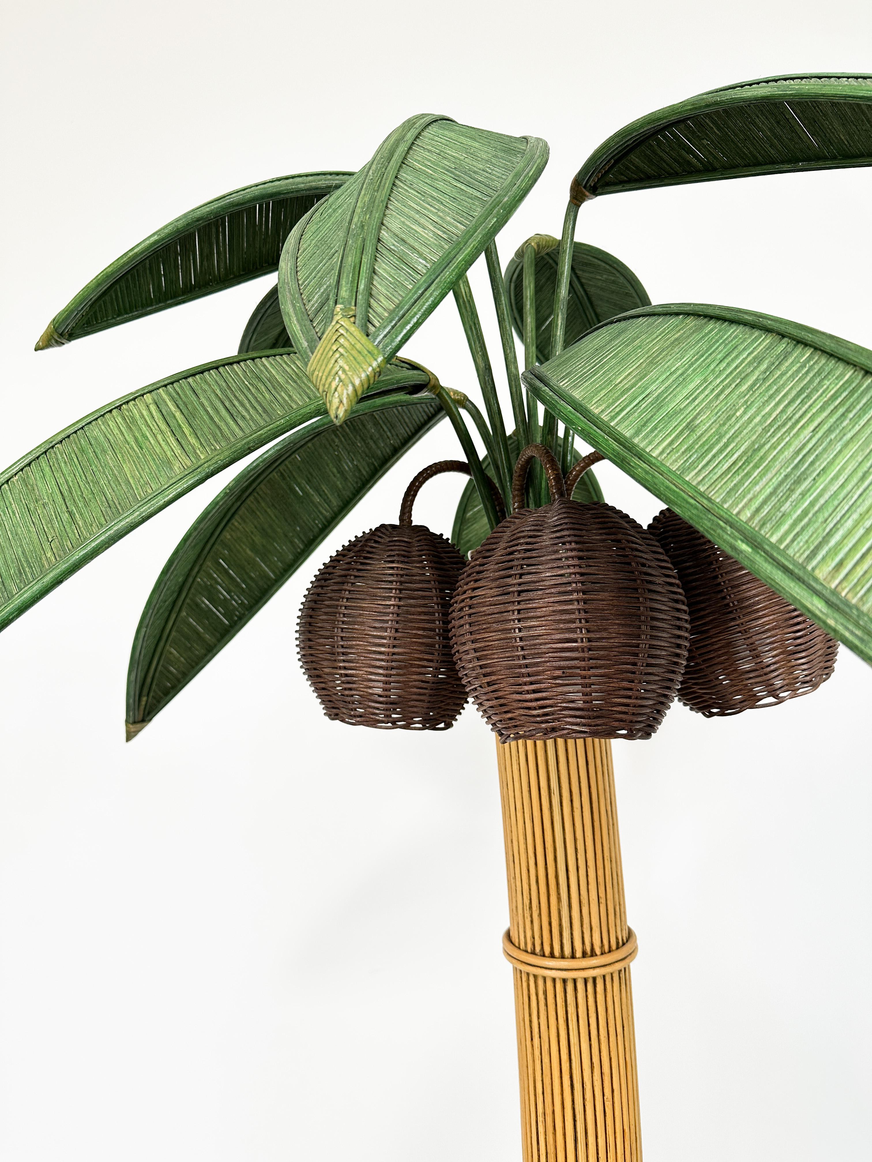 Late 20th Century 1970s Rattan Palm Tree Floor Lamp Attributed to Mario Lopez Torres