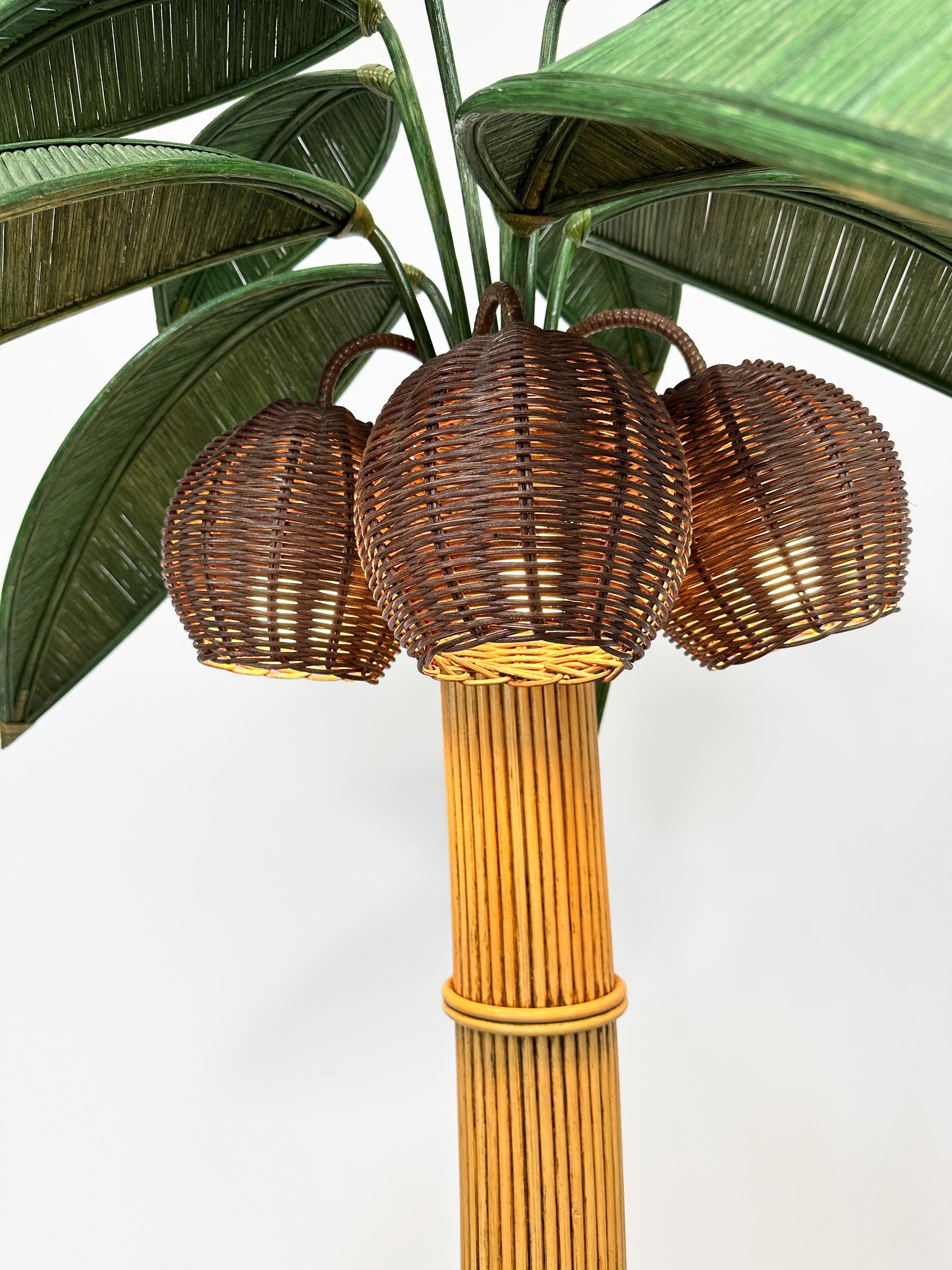 Bamboo 1970s Rattan Palm Tree Floor Lamp Attributed to Mario Lopez Torres