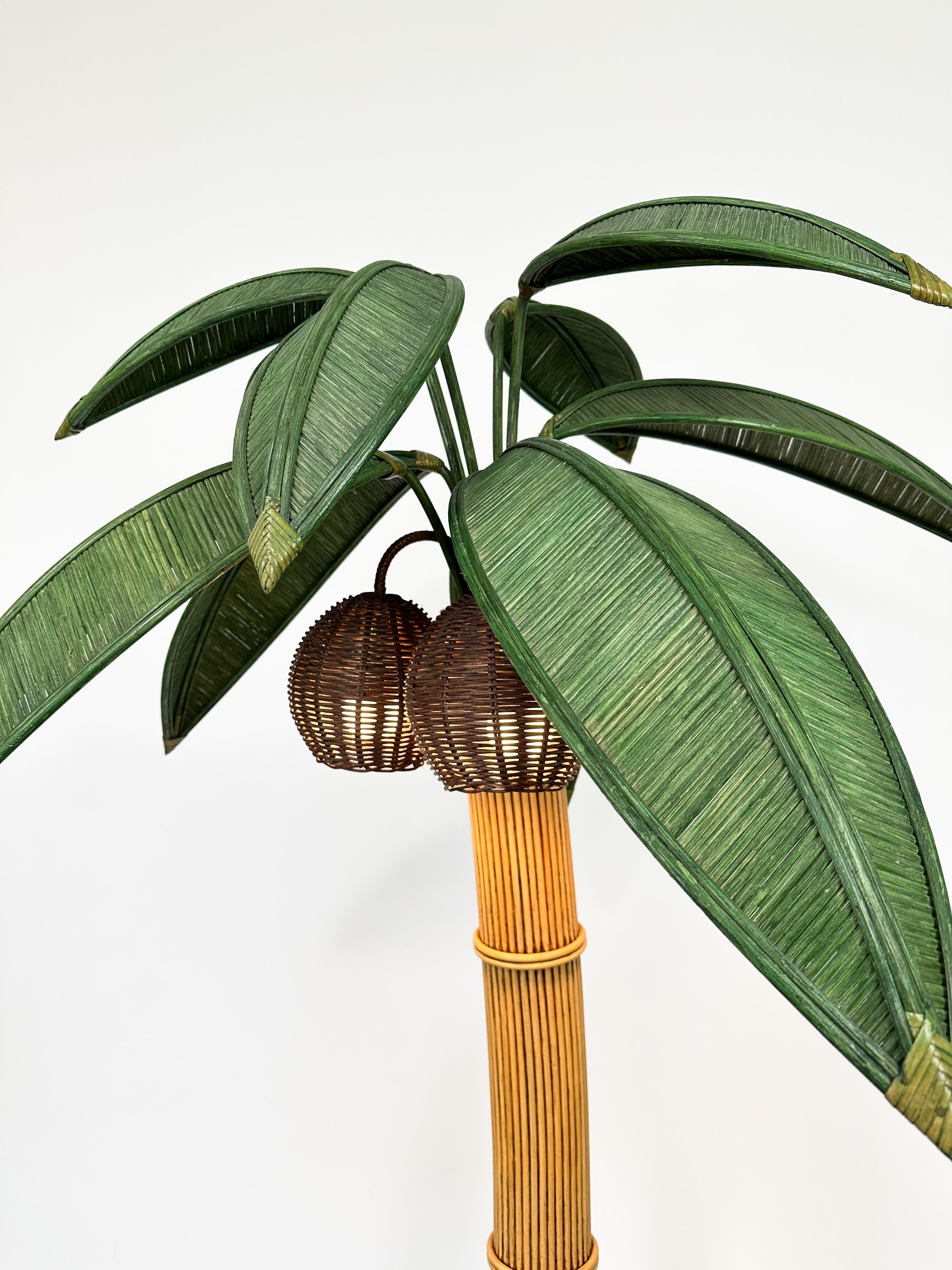 1970s Rattan Palm Tree Floor Lamp Attributed to Mario Lopez Torres 1