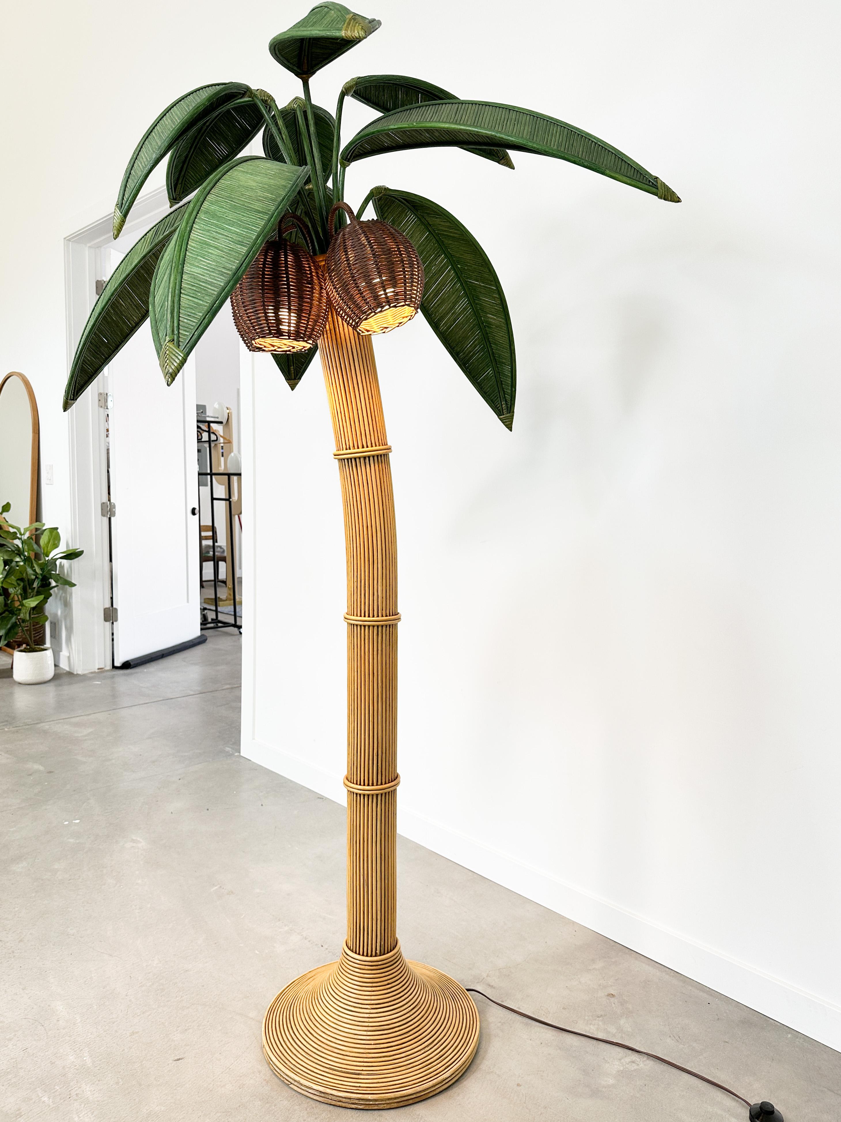 1970s Rattan Palm Tree Floor Lamp Attributed to Mario Lopez Torres 2