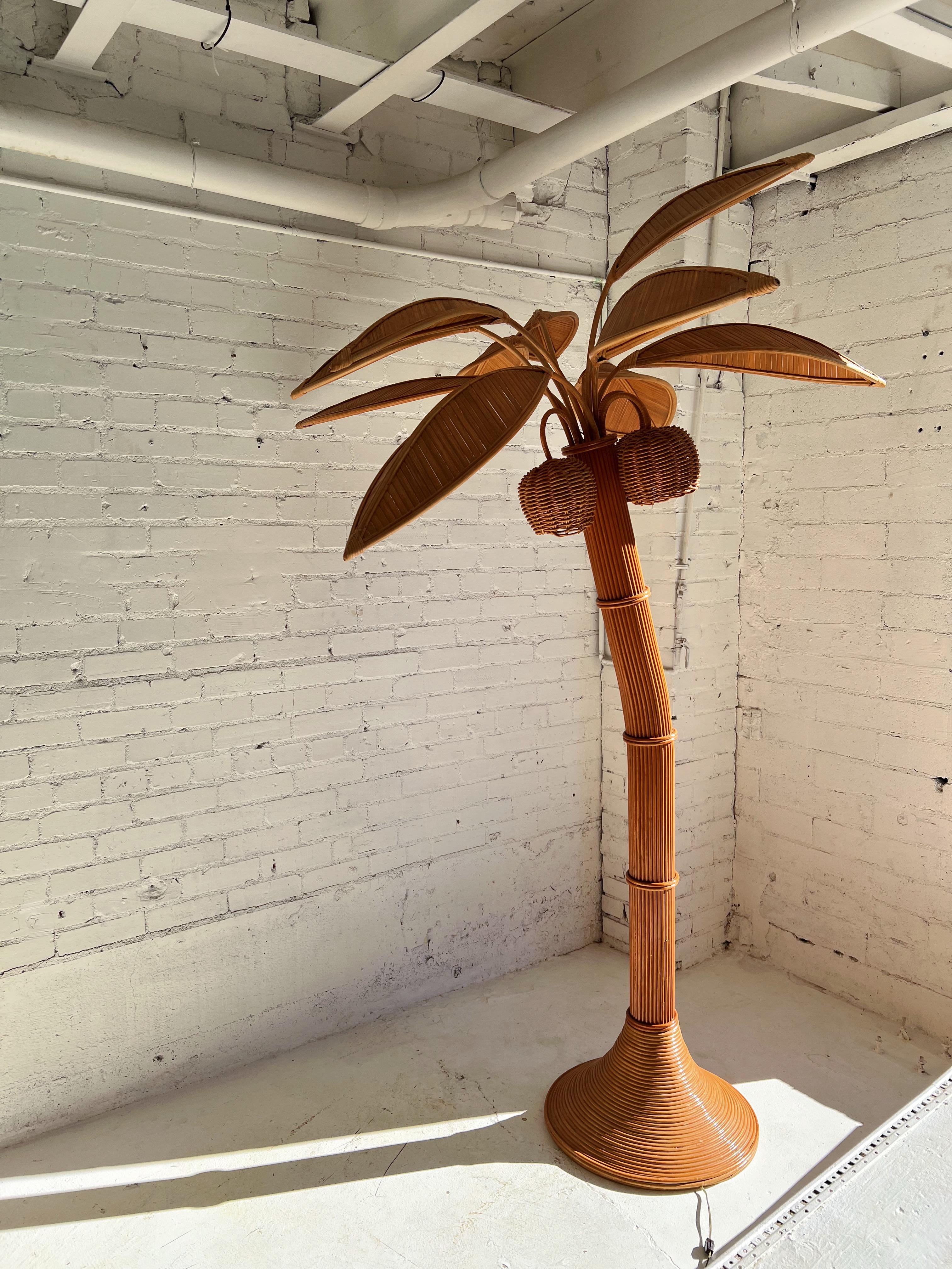 Rattan Palm Tree Floor Lamp after Mario Lopez Torrez c. 1980’s In Good Condition In Glendale, AZ