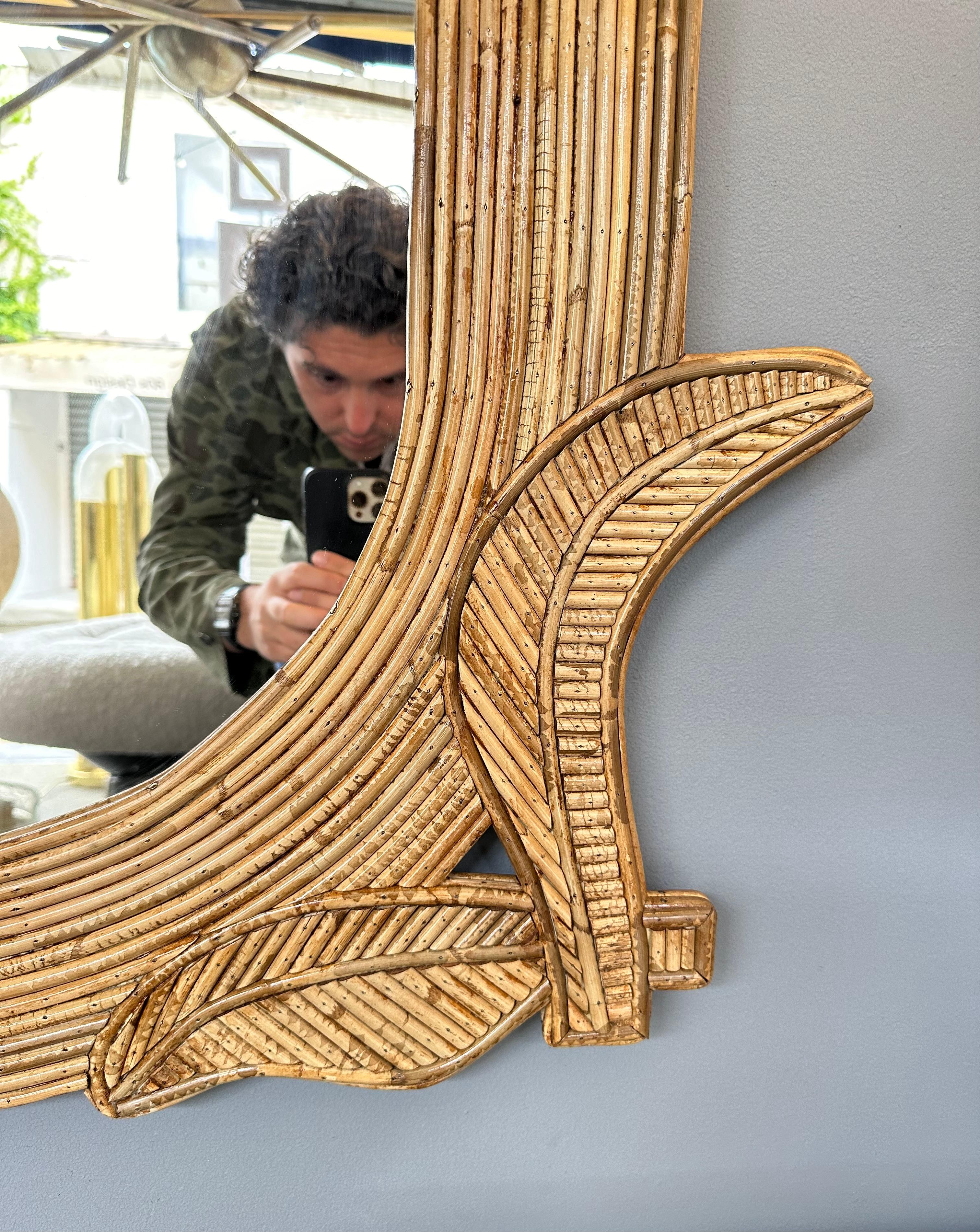 Miroir palmier en rotin de Vivai Del Sud. Italie, 1970 3