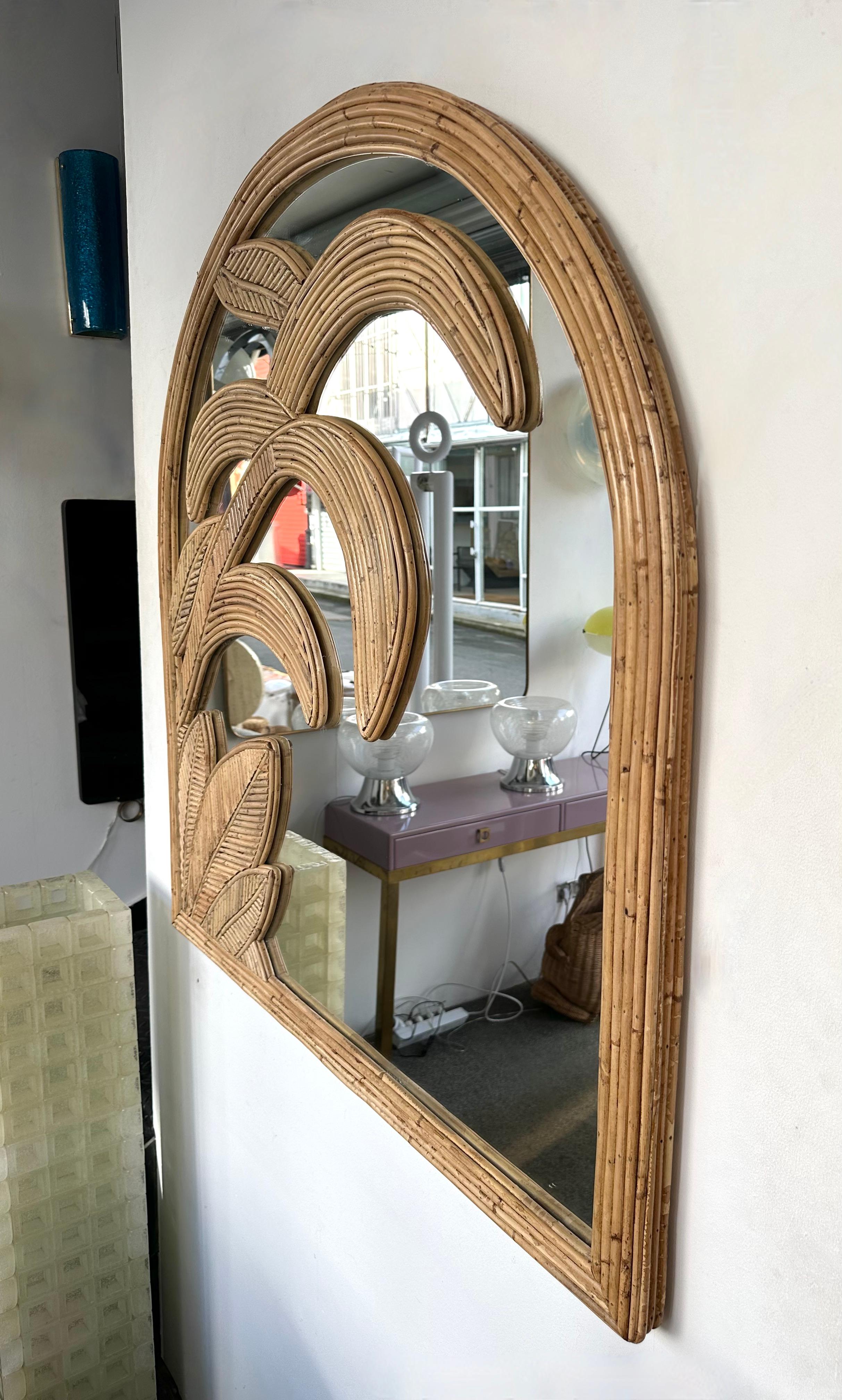 Rattan Palm Tree Mirror by Vivai Del Sud. Italy, 1970s For Sale 4
