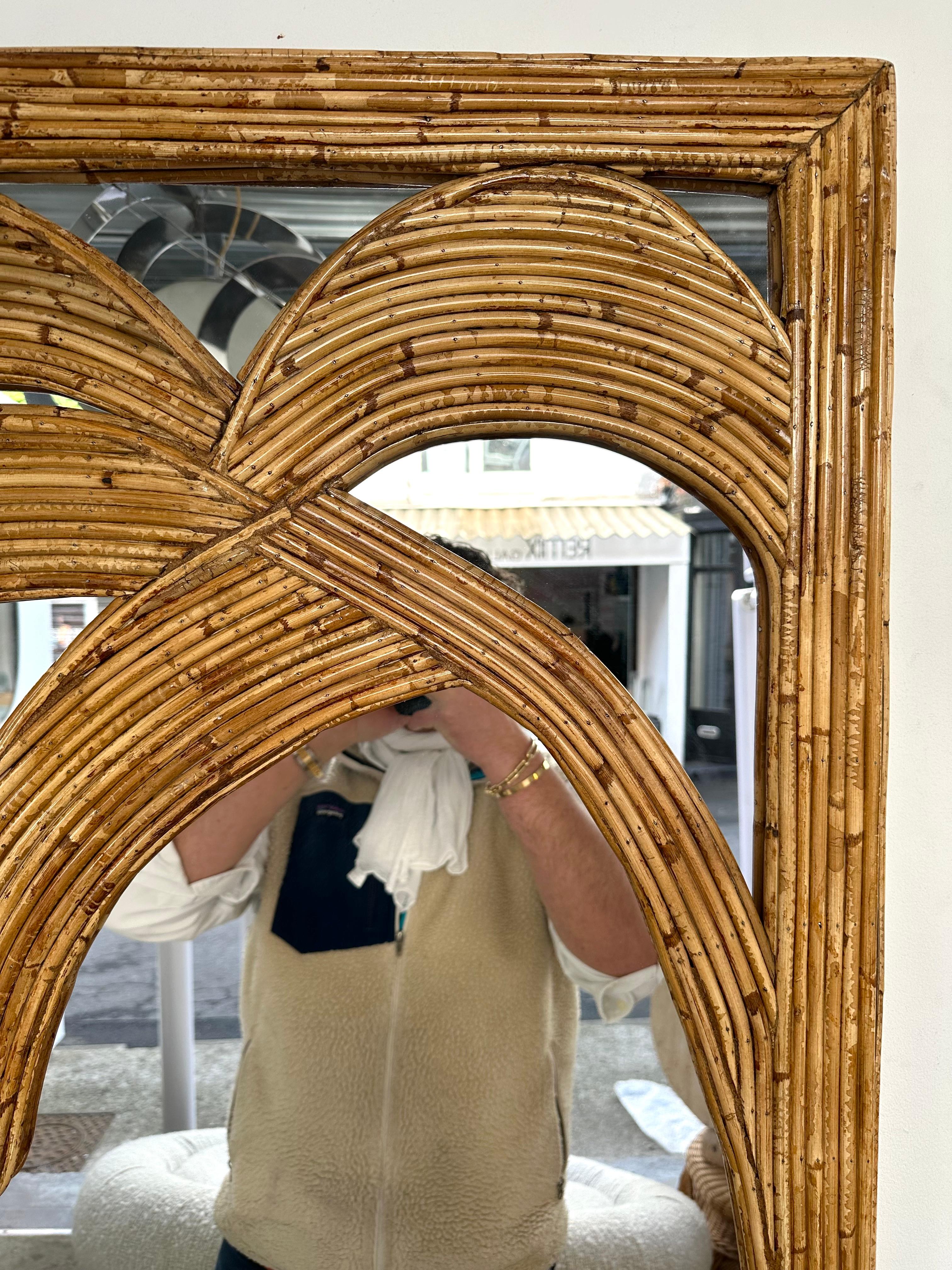 Miroir palmier en rotin de Vivai Del Sud. Italie, 1970 4
