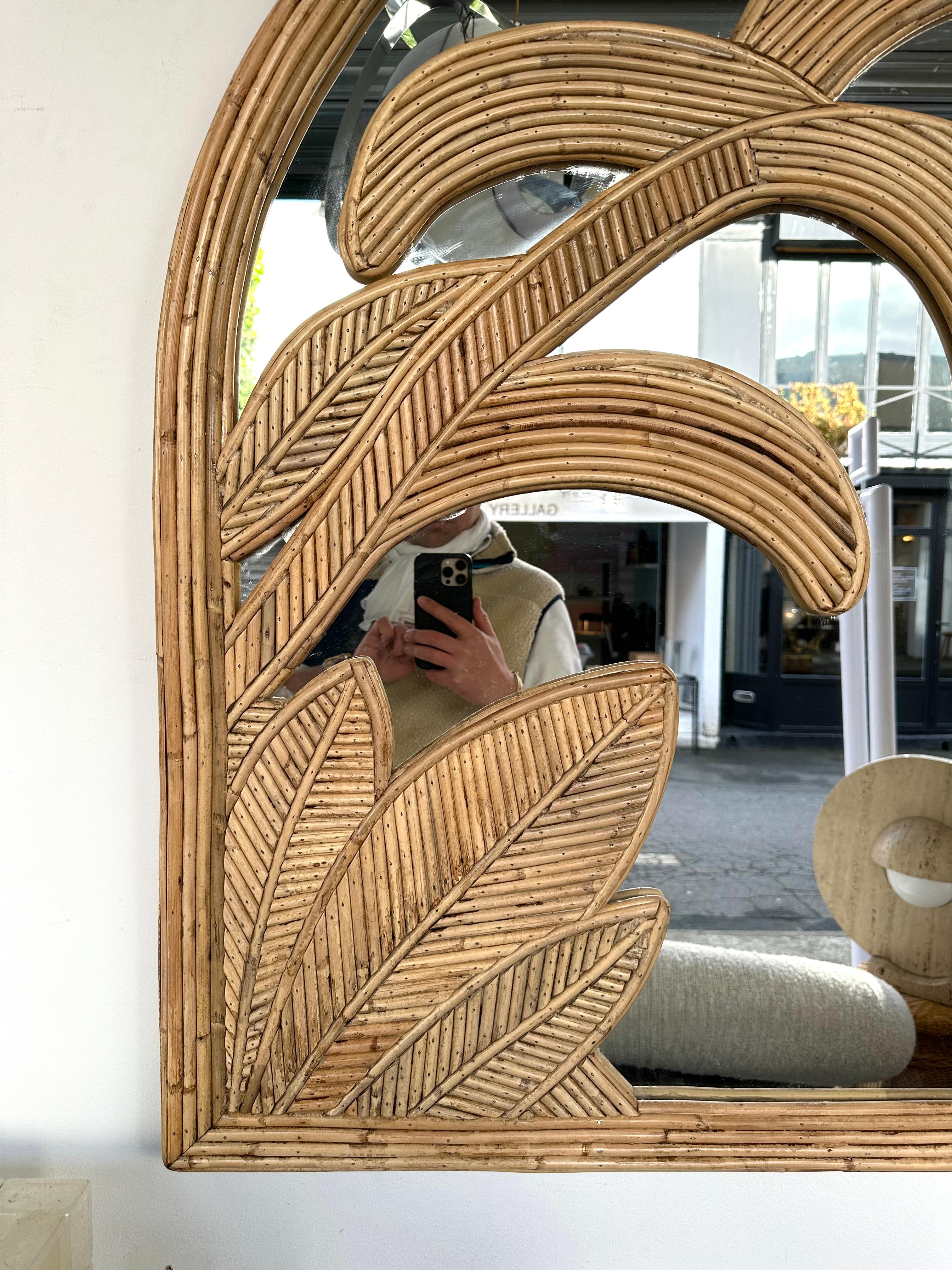 Rattan Palm Tree Mirror by Vivai Del Sud. Italy, 1970s For Sale 5