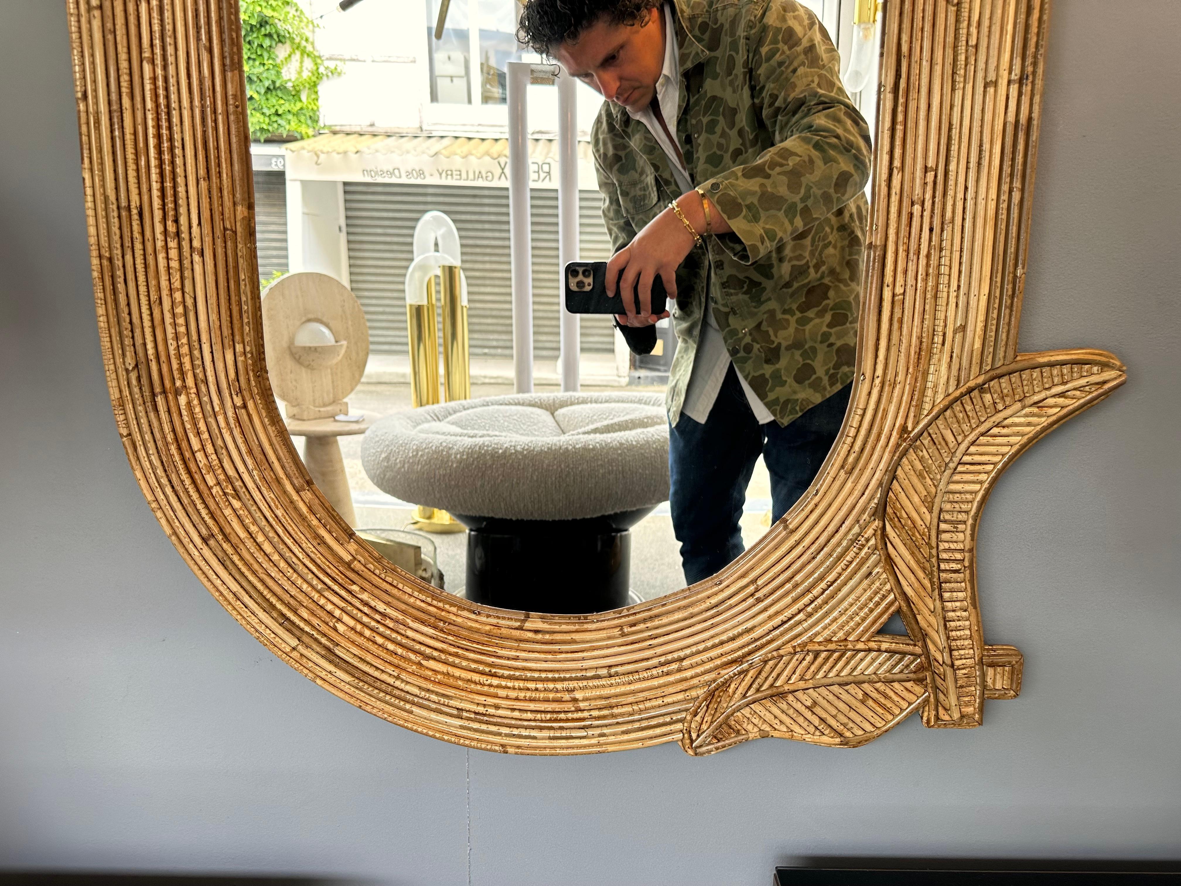 Miroir palmier en rotin de Vivai Del Sud. Italie, 1970 6