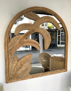 Rattan Palm Tree Mirror by Vivai Del Sud. Italy, 1970s
