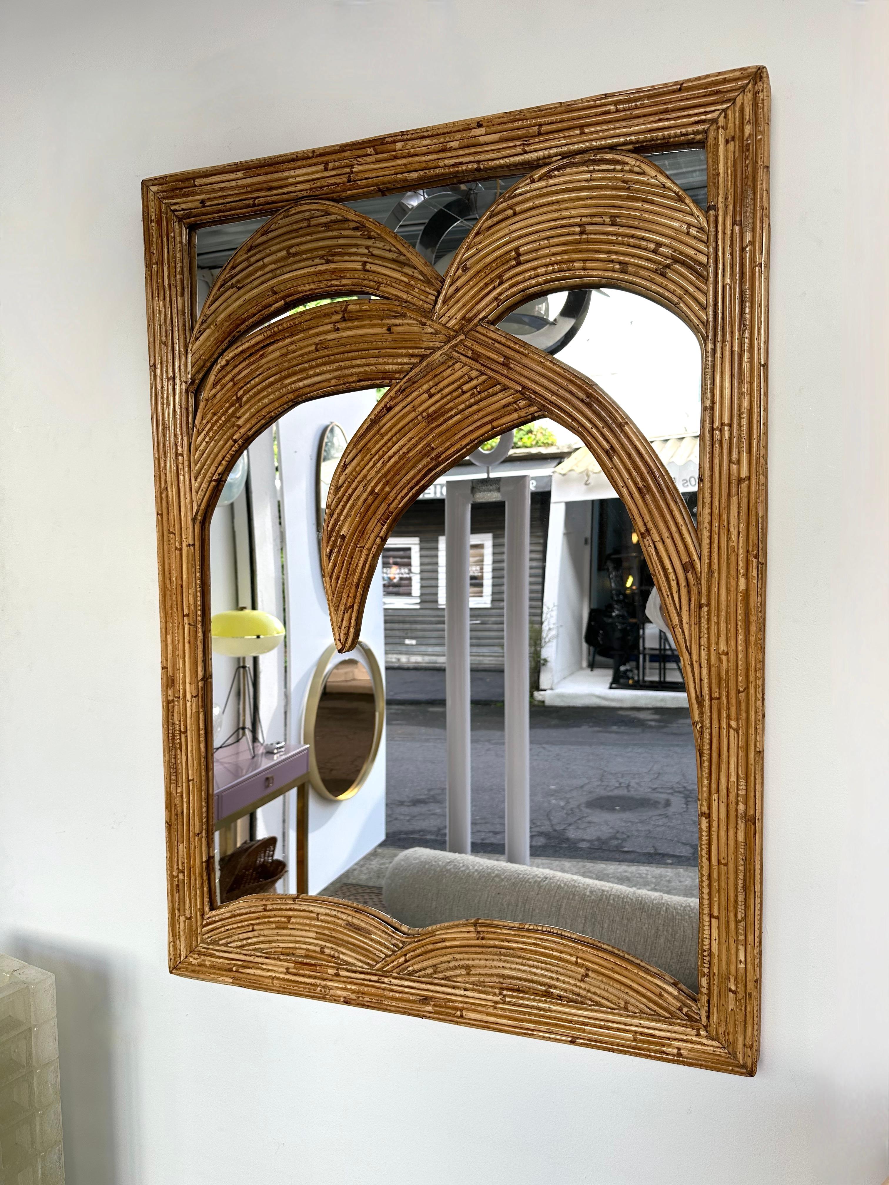 Rattan Palm Tree Mirror by Vivai Del Sud. Italy, 1970s In Good Condition For Sale In SAINT-OUEN, FR