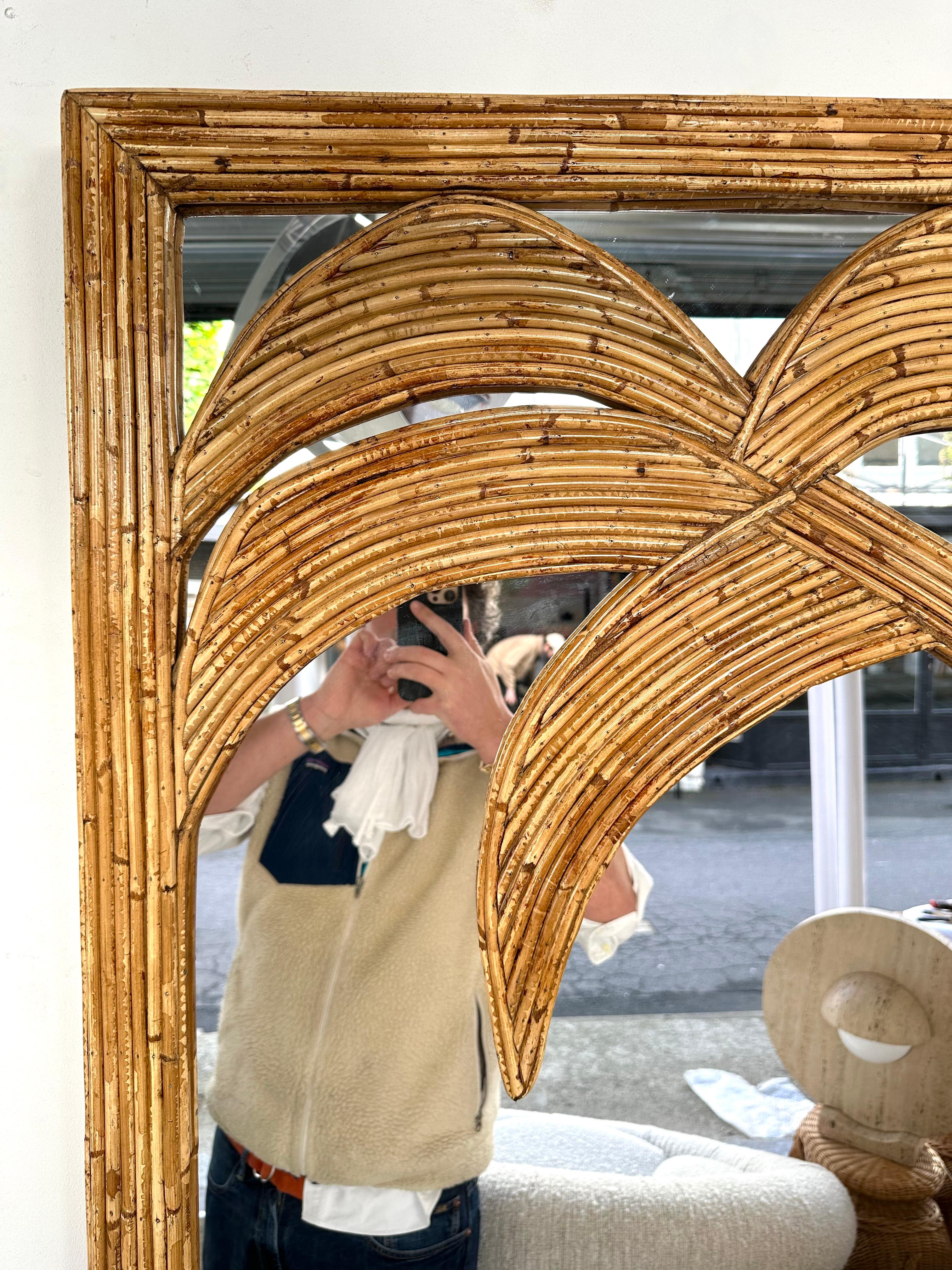 Bamboo Rattan Palm Tree Mirror by Vivai Del Sud. Italy, 1970s For Sale