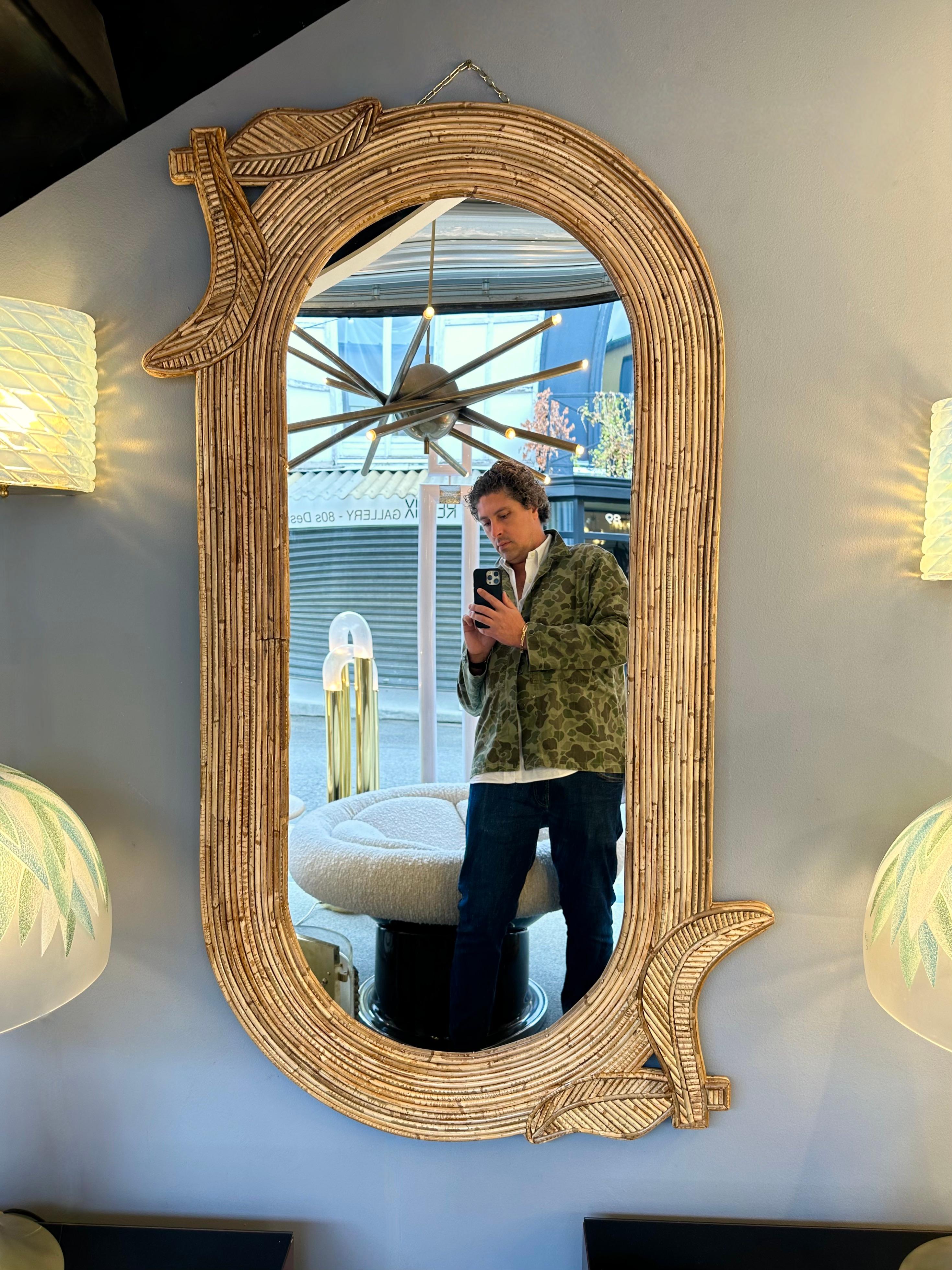 Bambou Miroir palmier en rotin de Vivai Del Sud. Italie, 1970