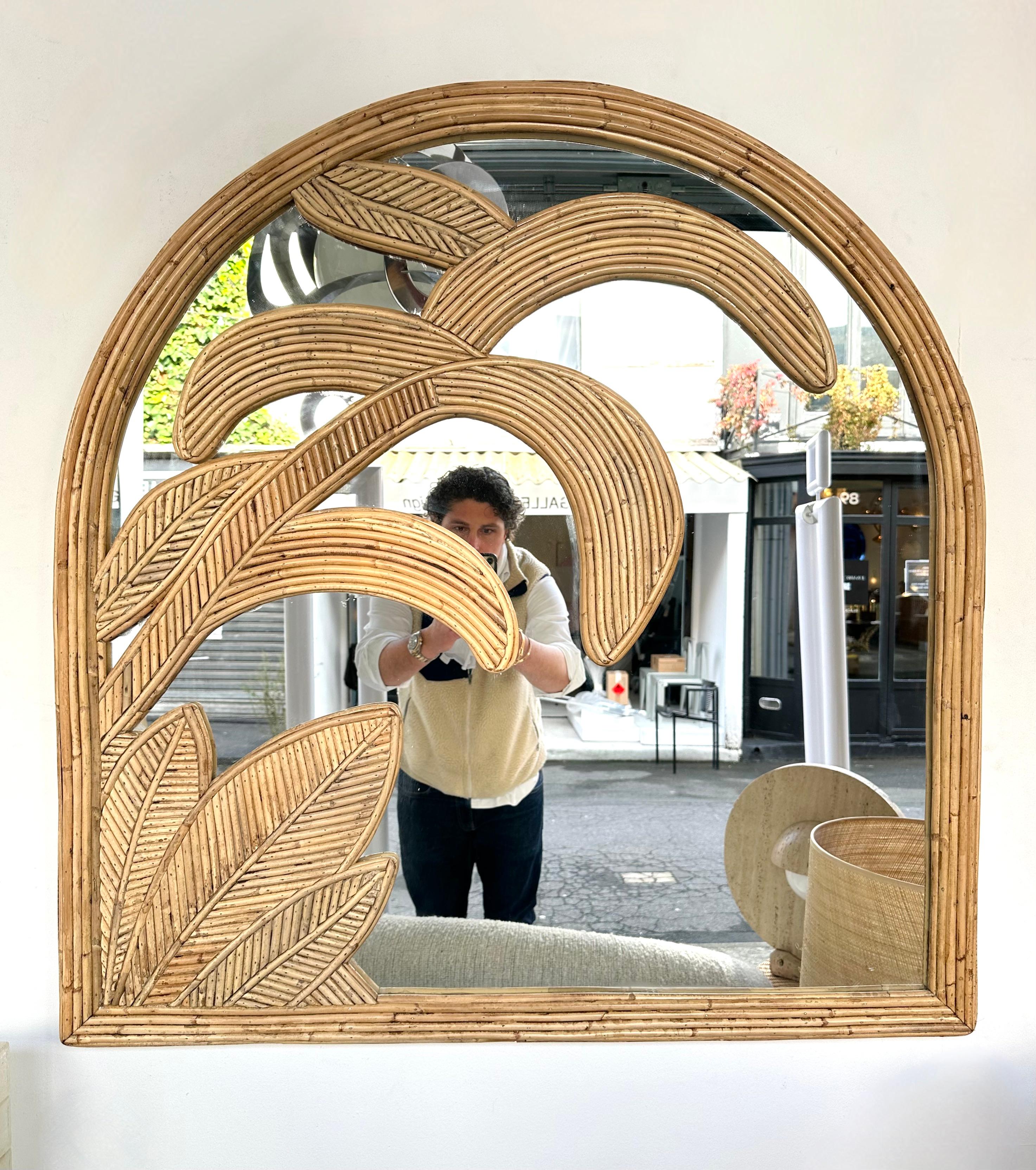Rattan Palm Tree Mirror by Vivai Del Sud. Italy, 1970s For Sale 1