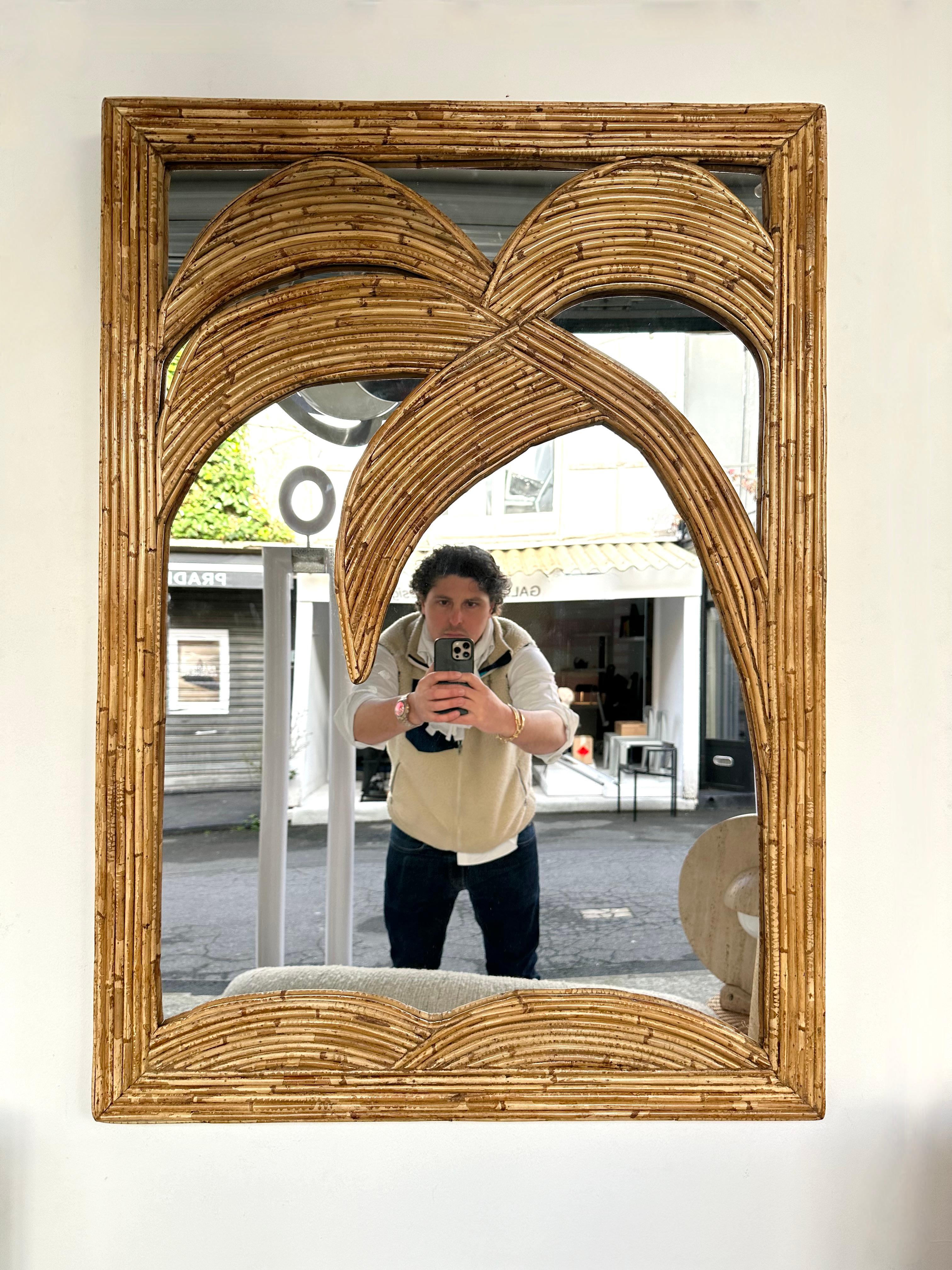 Rattan Palm Tree Mirror by Vivai Del Sud. Italy, 1970s For Sale 1