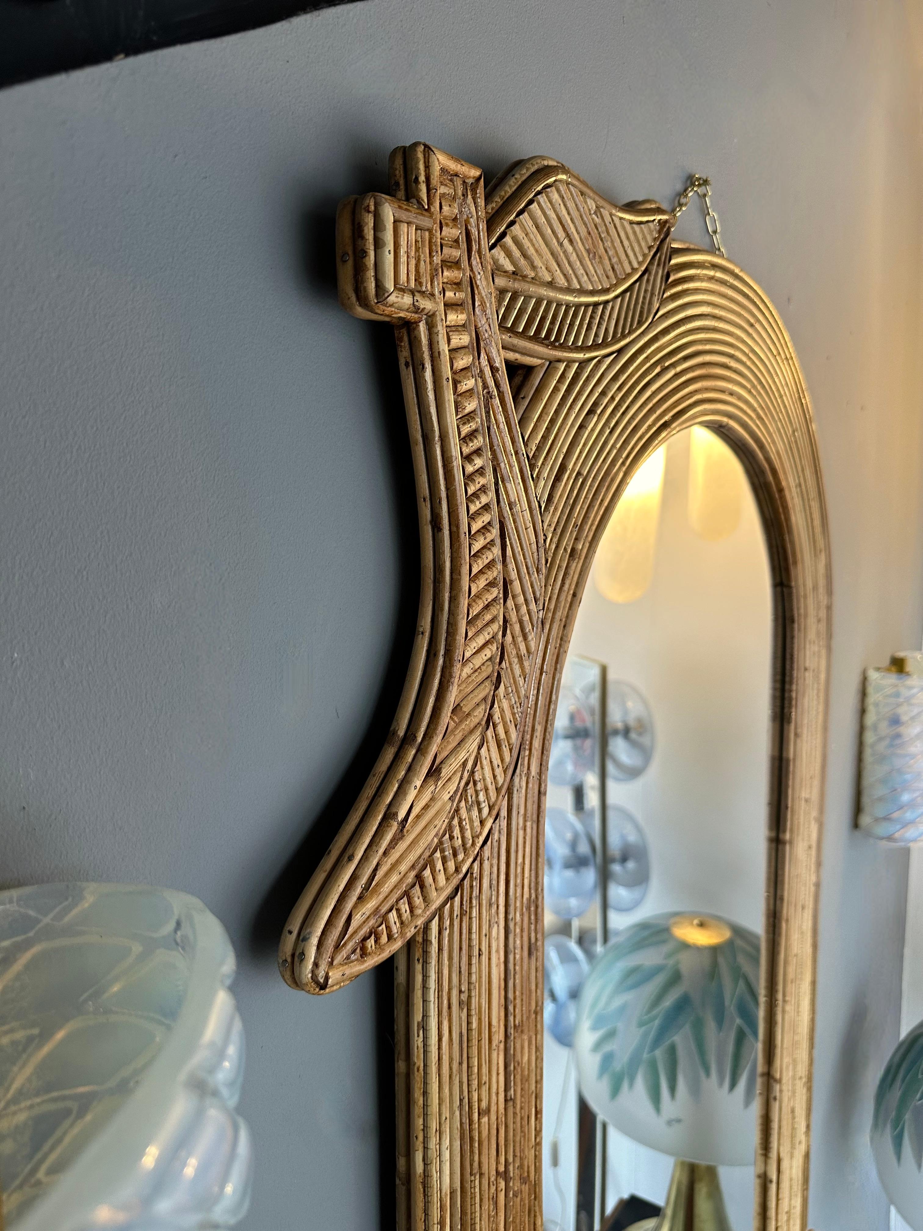 Miroir palmier en rotin de Vivai Del Sud. Italie, 1970 2
