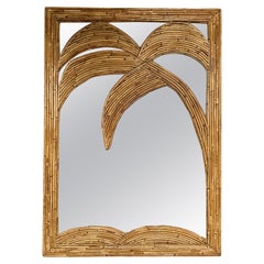 Rattan Palm Tree Mirror by Vivai Del Sud. Italy, 1970s