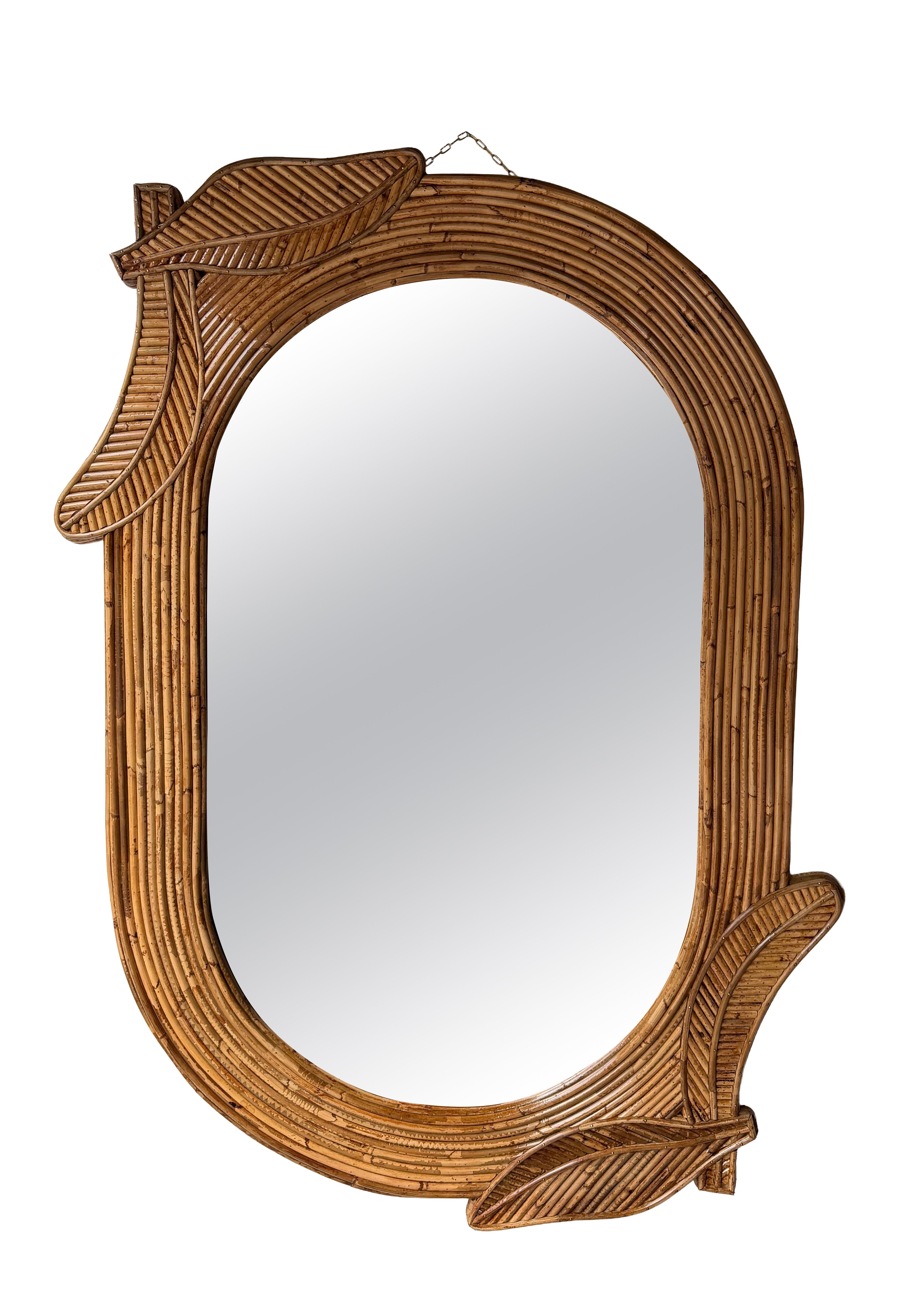 Rattan Palm Tree Mirror by Vivai Del Sud. Italy, 1970s For Sale