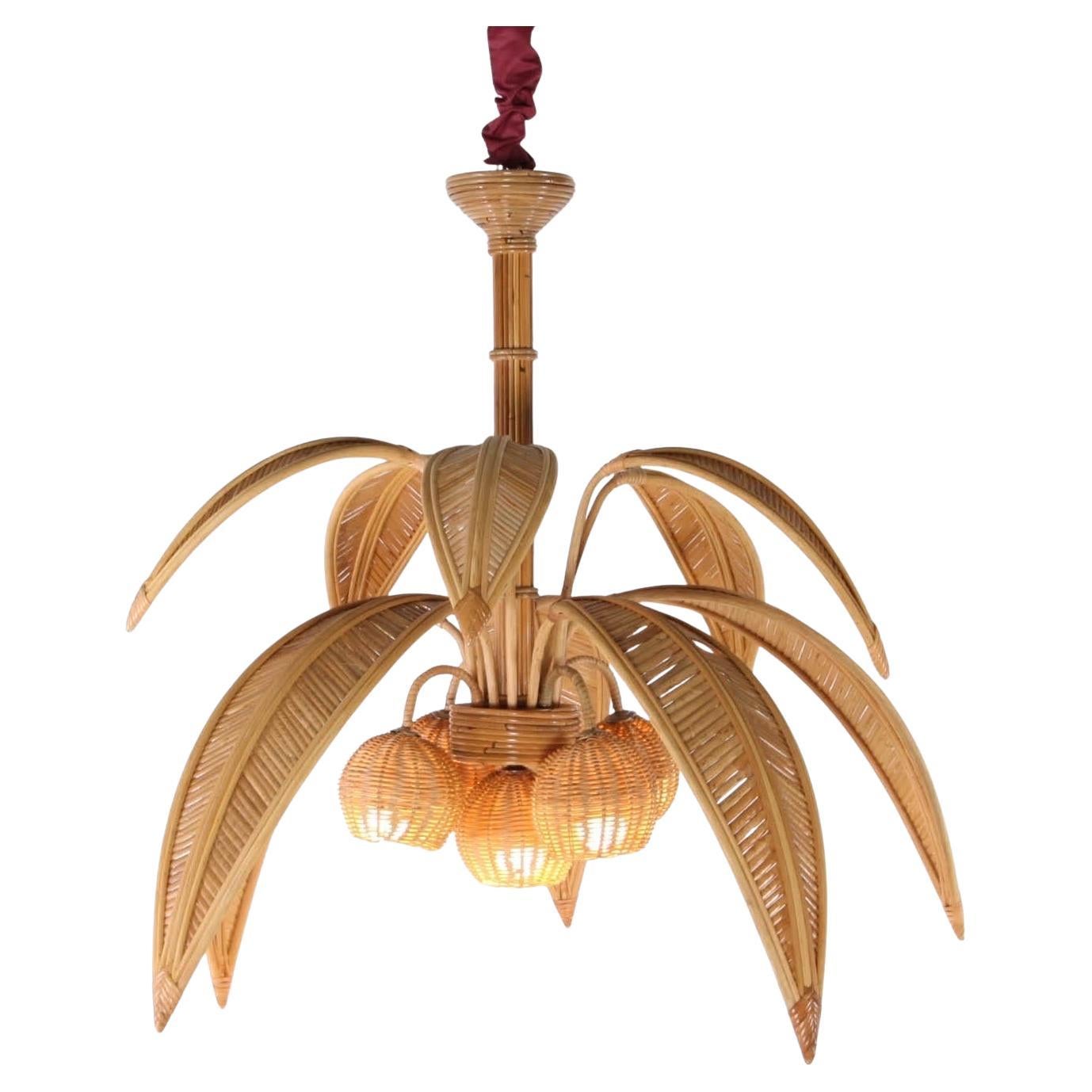 Rattan "palmtree/coconut" chandelier