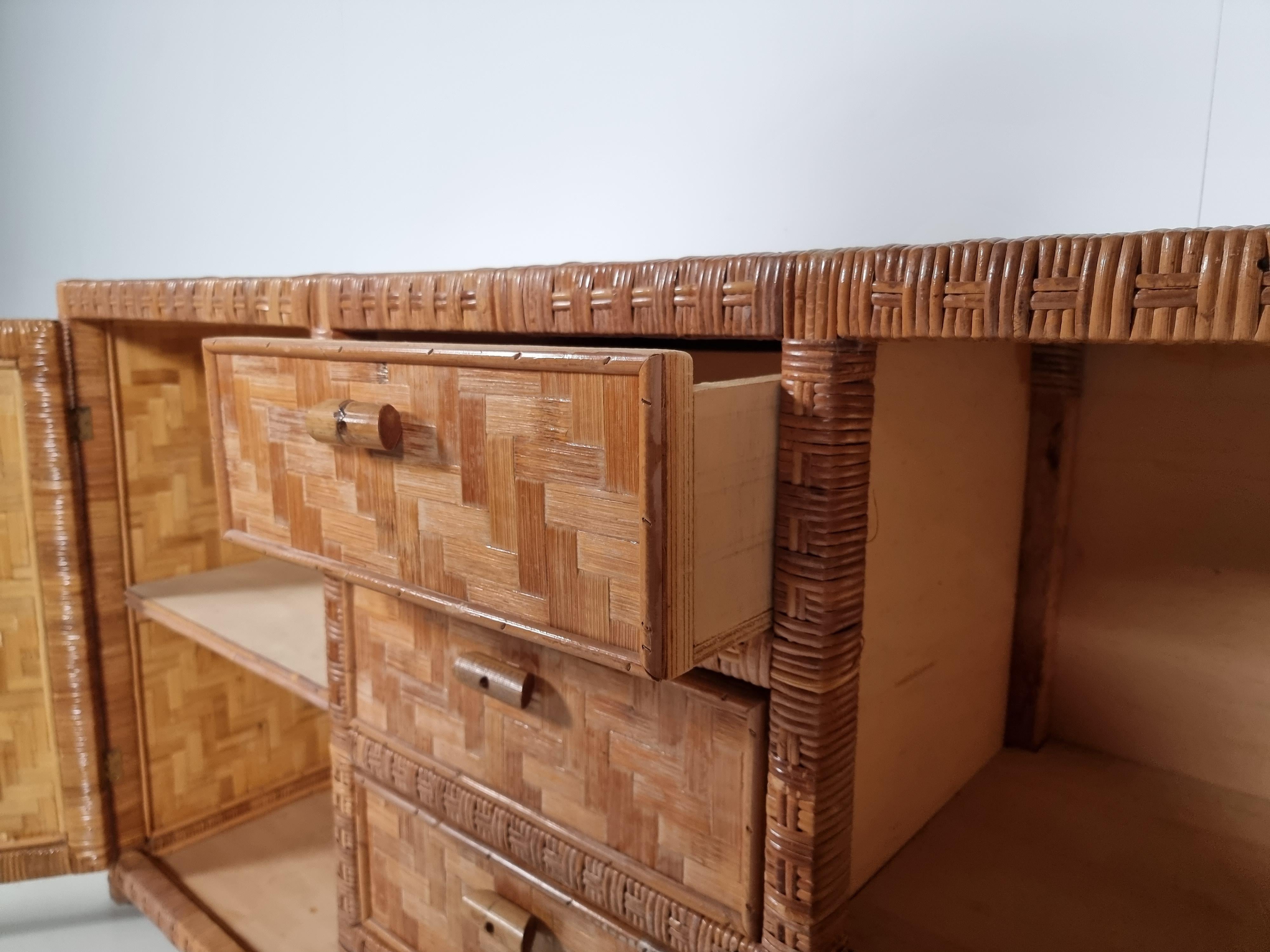 Rattan Parquet Style Credenza/Sideboard from Italy, 1970s 3