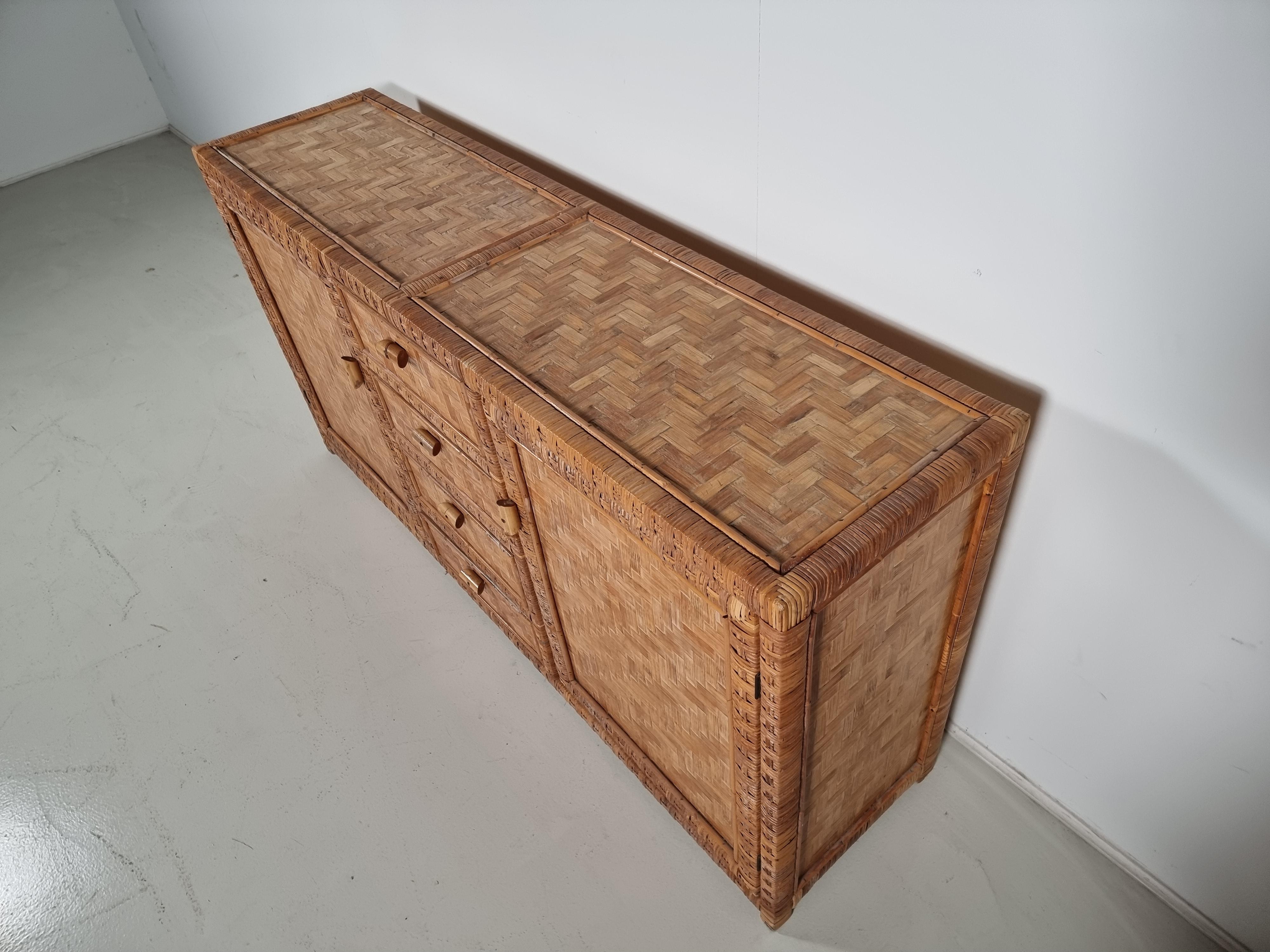 Parquetry Rattan Parquet Style Credenza/Sideboard from Italy, 1970s