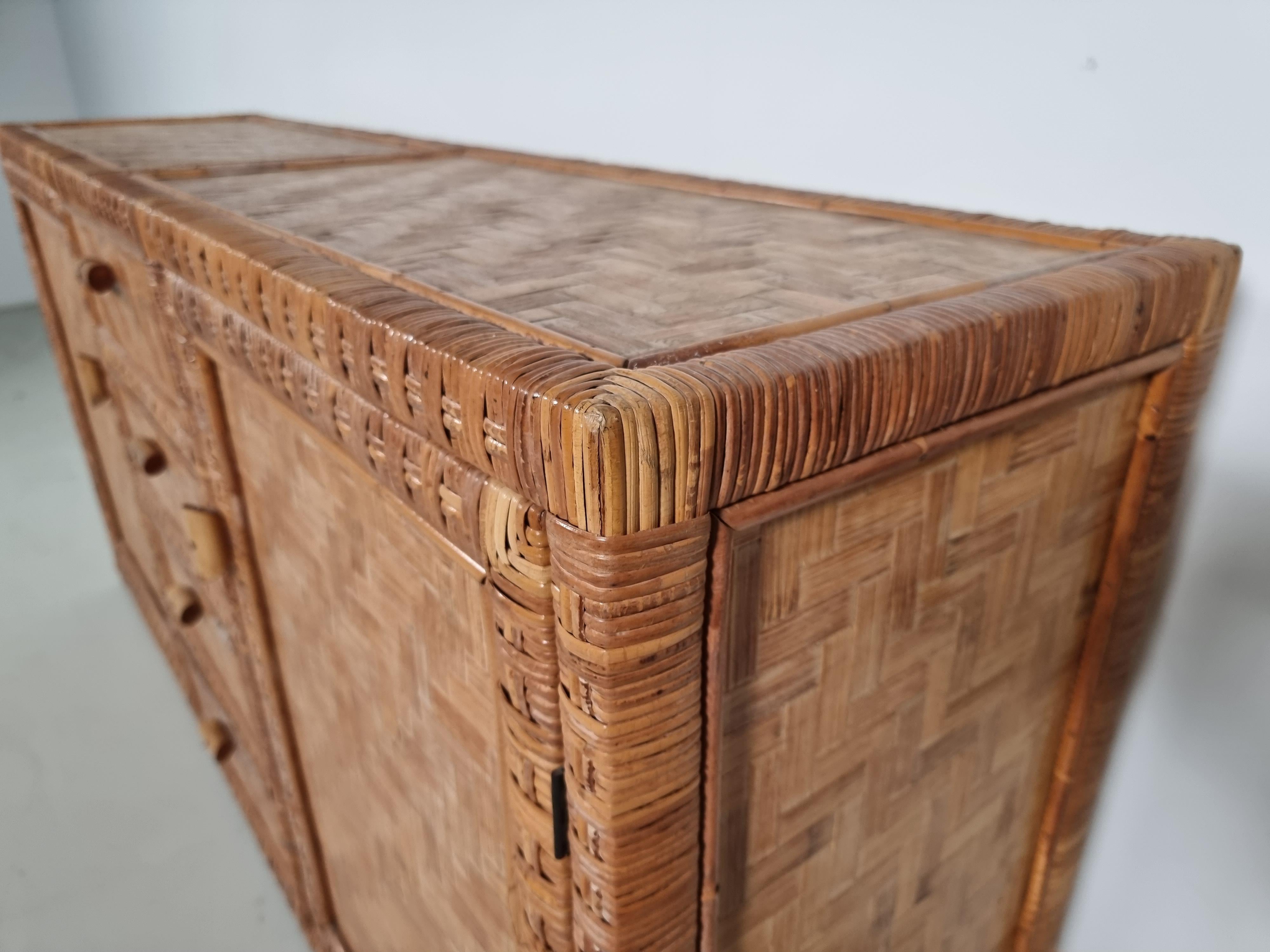Rattan Parquet Style Credenza/Sideboard from Italy, 1970s 1