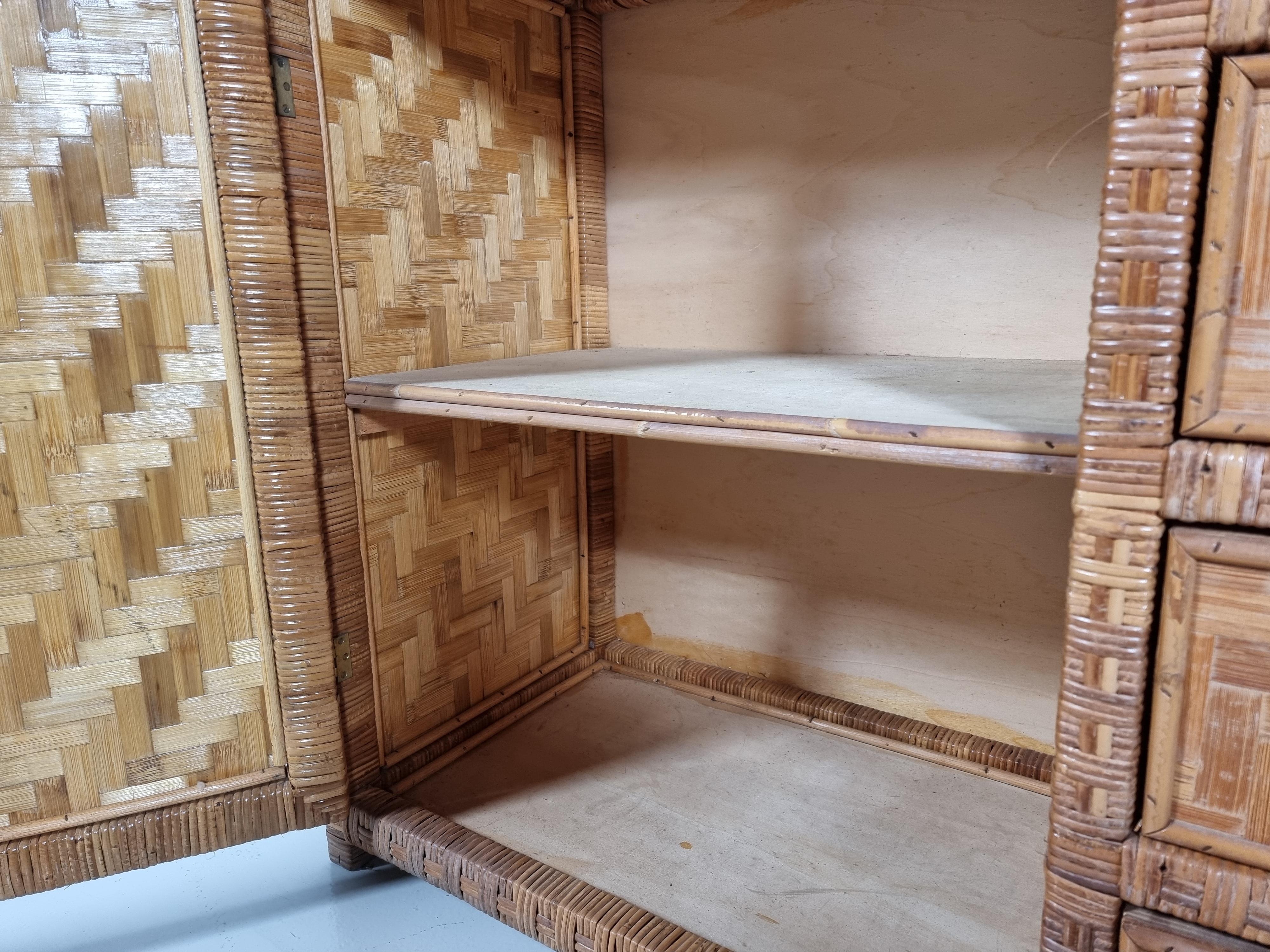 Rattan Parquet Style Credenza/Sideboard from Italy, 1970s 2