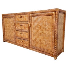 Rattan Parquet Style Credenza/Sideboard from Italy, 1970s